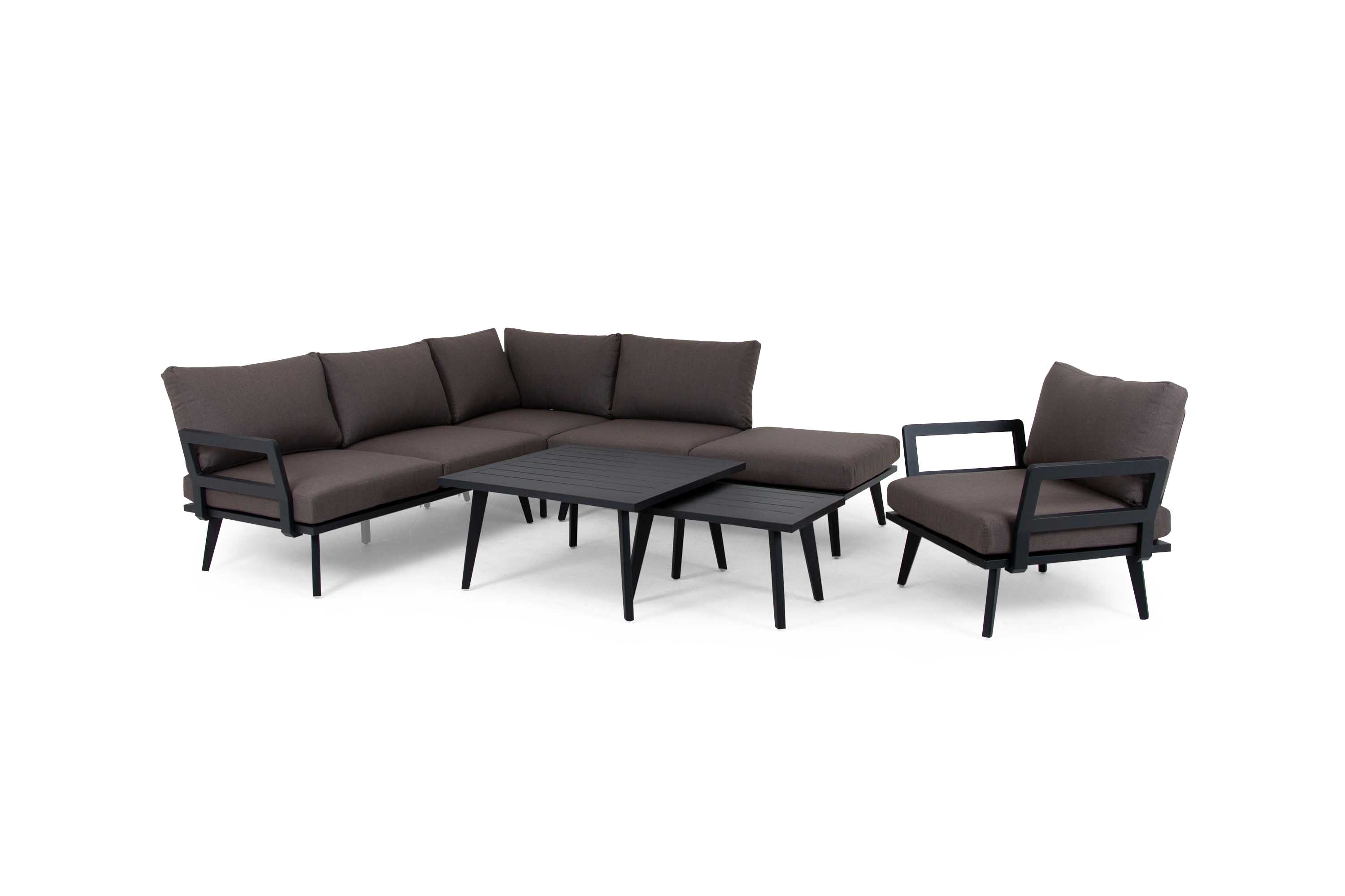 Brafab Villac sofagruppe Sort med brun hynde 3-sits divansofa, 2 st sofaborde & lænestole