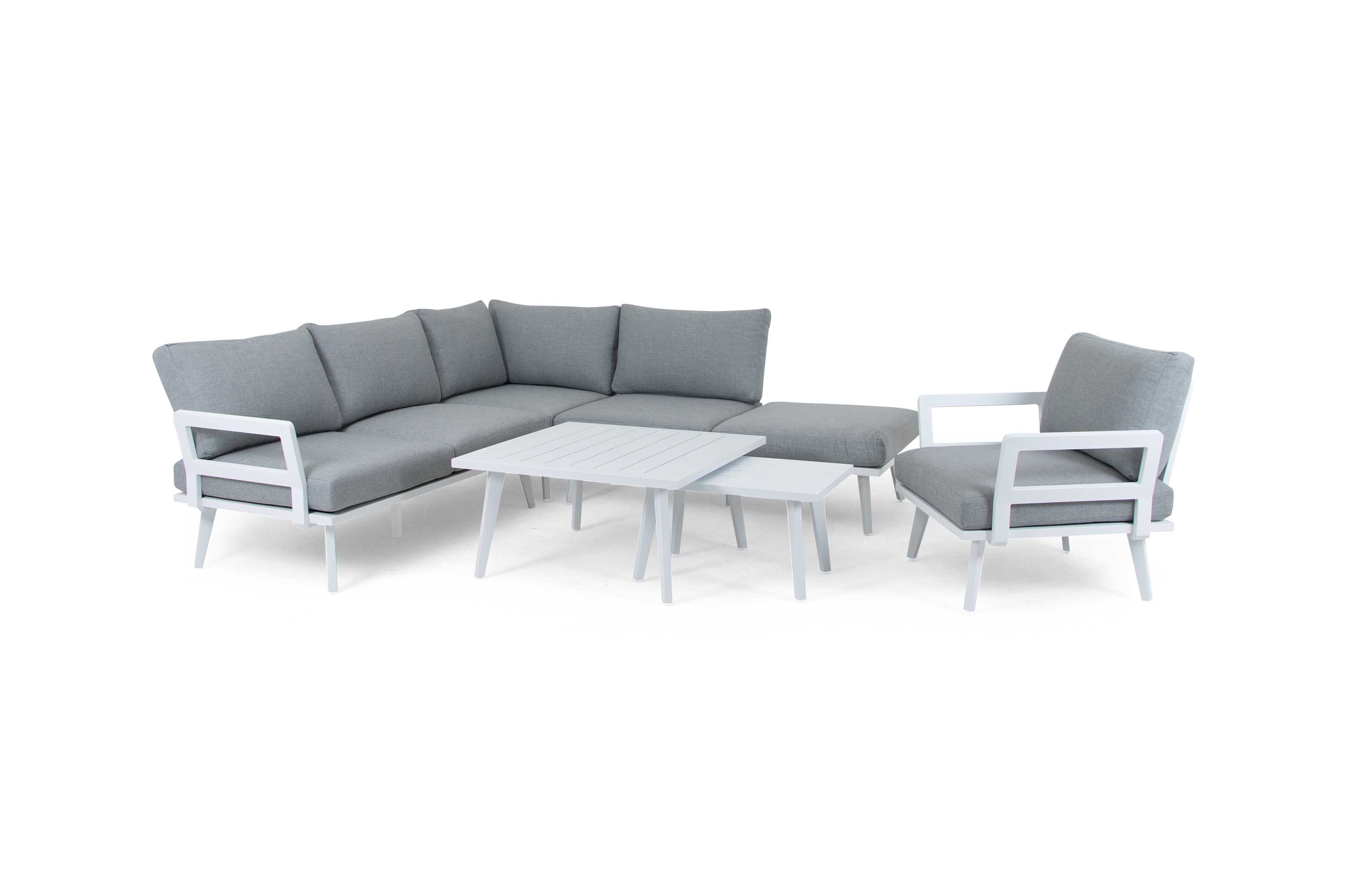 Brafab Villac sofagruppe Hvid med grå hynde 3-personers divan sofa, 2 st sofa bord & lænestol