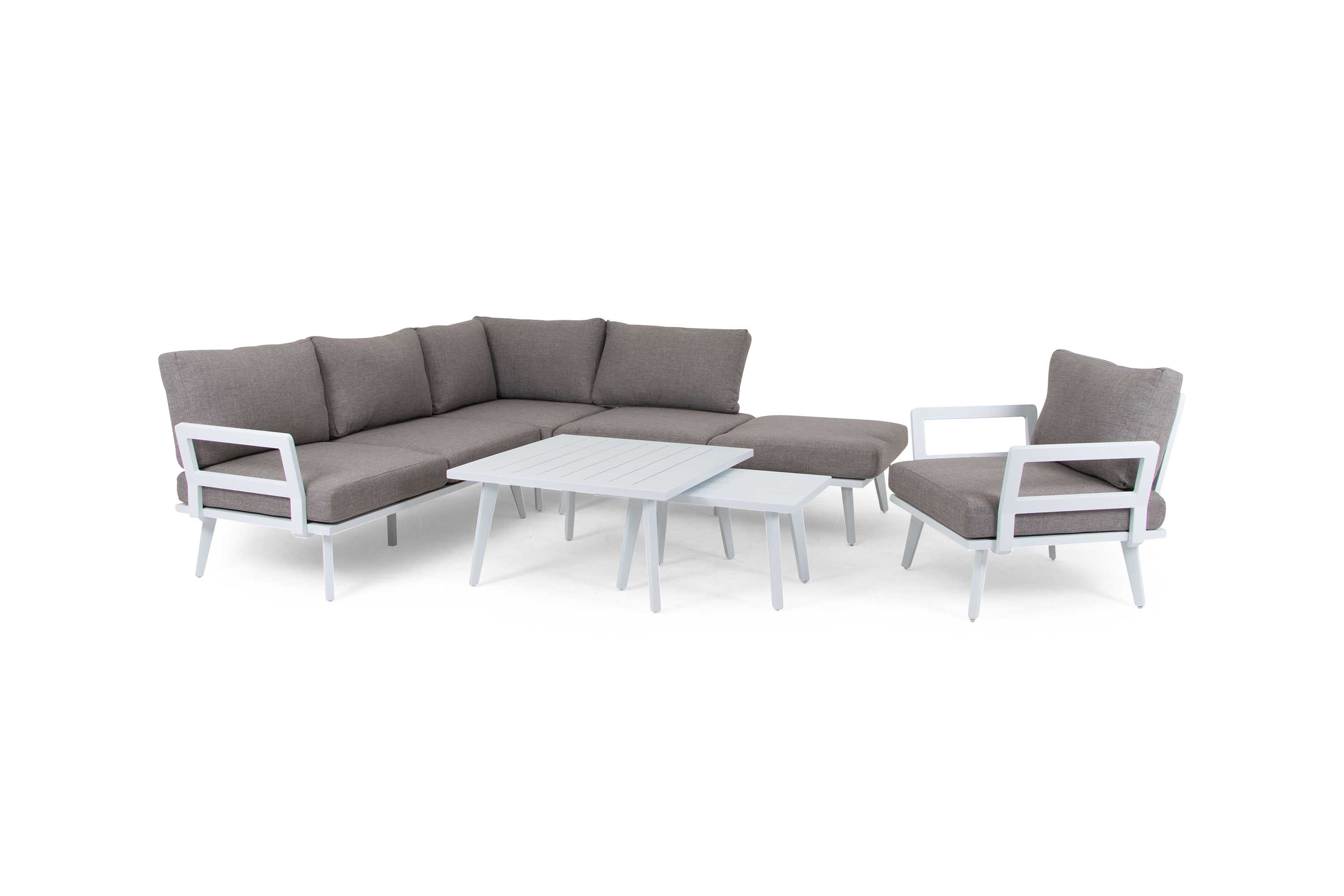 Brafab Villac sofagruppe Hvid med beige hynde 3-sits divansofa, 2 st sofaborde & lænestole