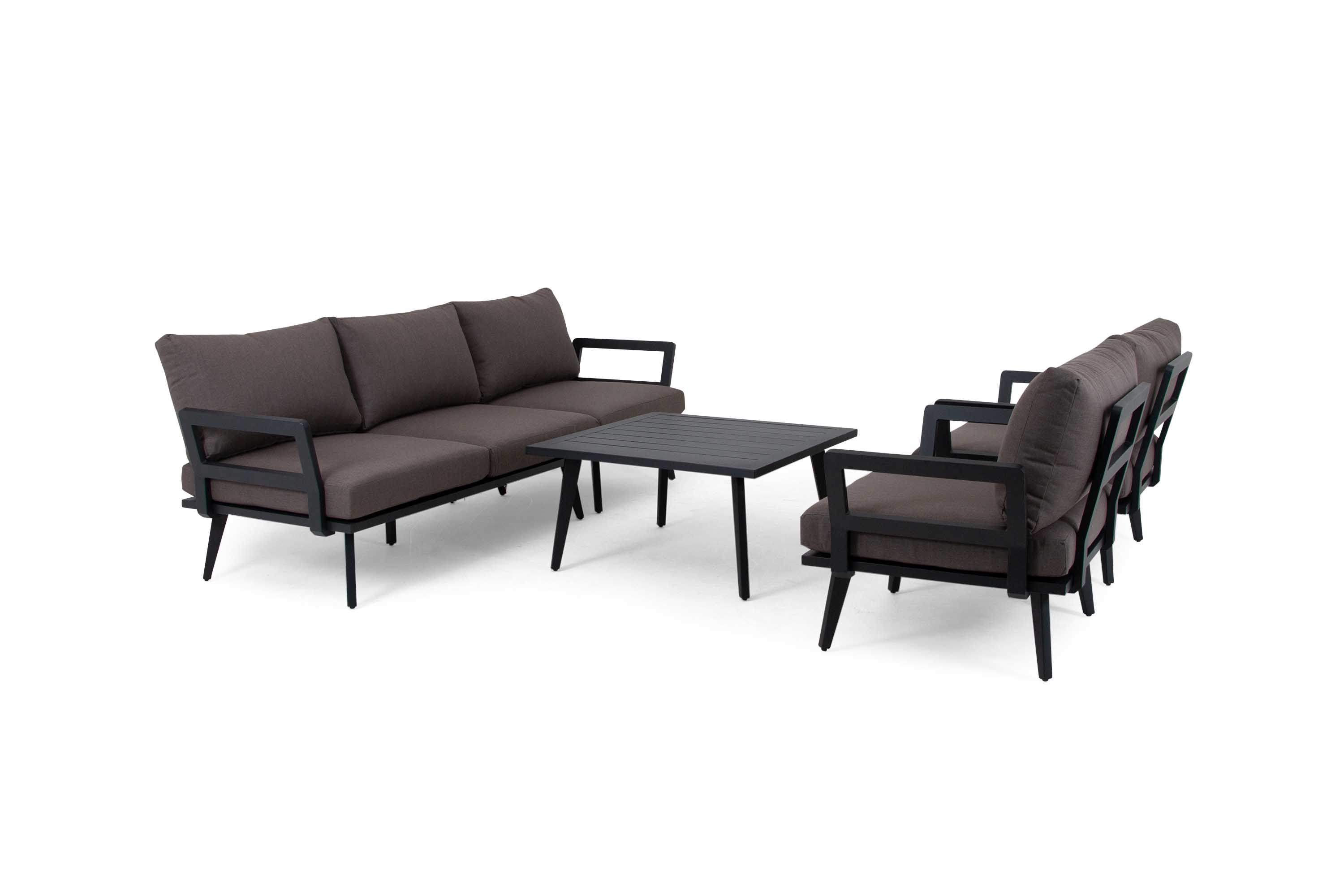Brafab Villac sofagruppe Sort med brun hynde 3-personers sofa, 2 st lænestole & sofaborde