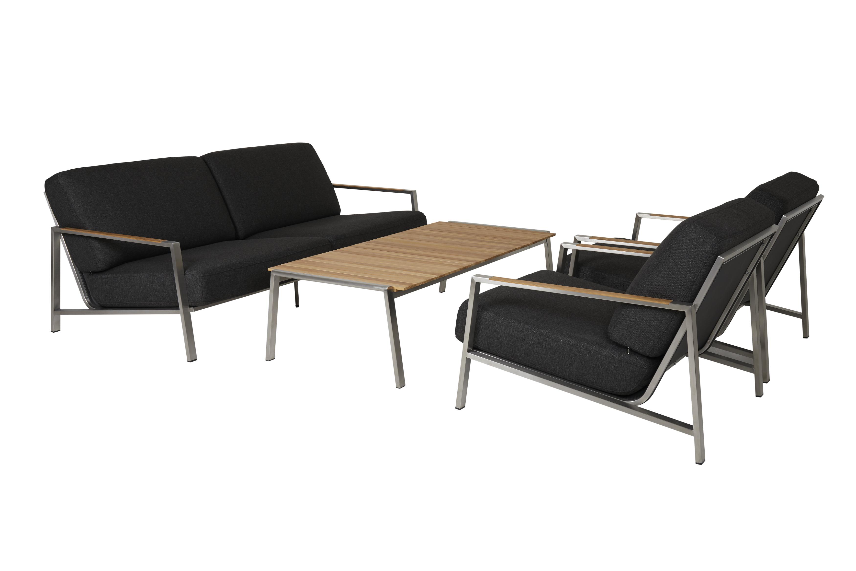 Brafab Naos sofagruppe Rustfrit med grå hynde 2,5-personers sofa, lænestoler & bord