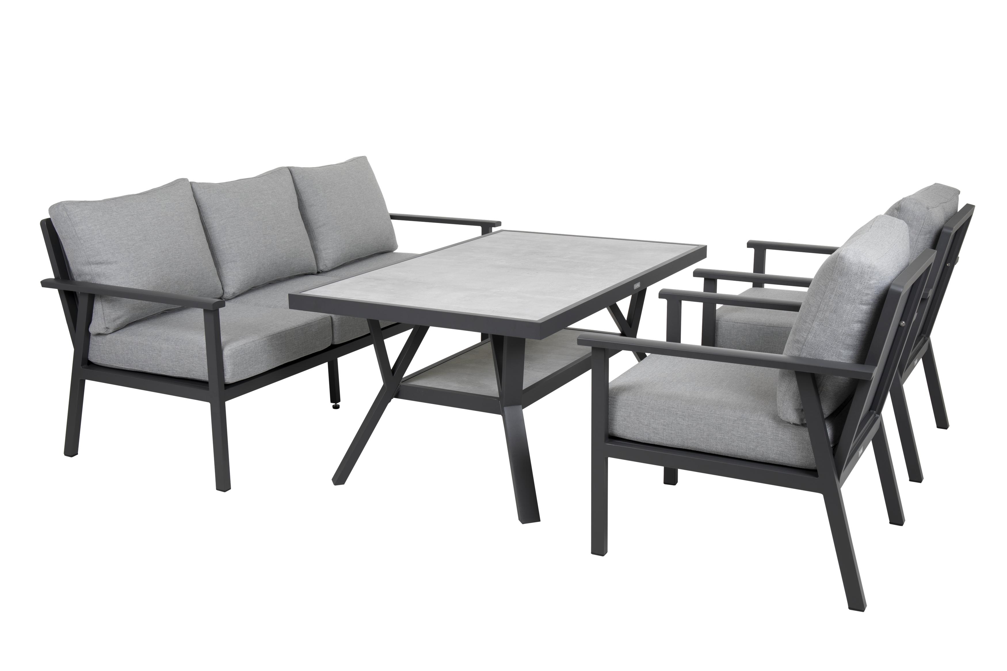 Brafab Samvaro sofagruppe Antracit med grå hynde 3-personers sofa, 2st lænestoler & bord 140x90 cm