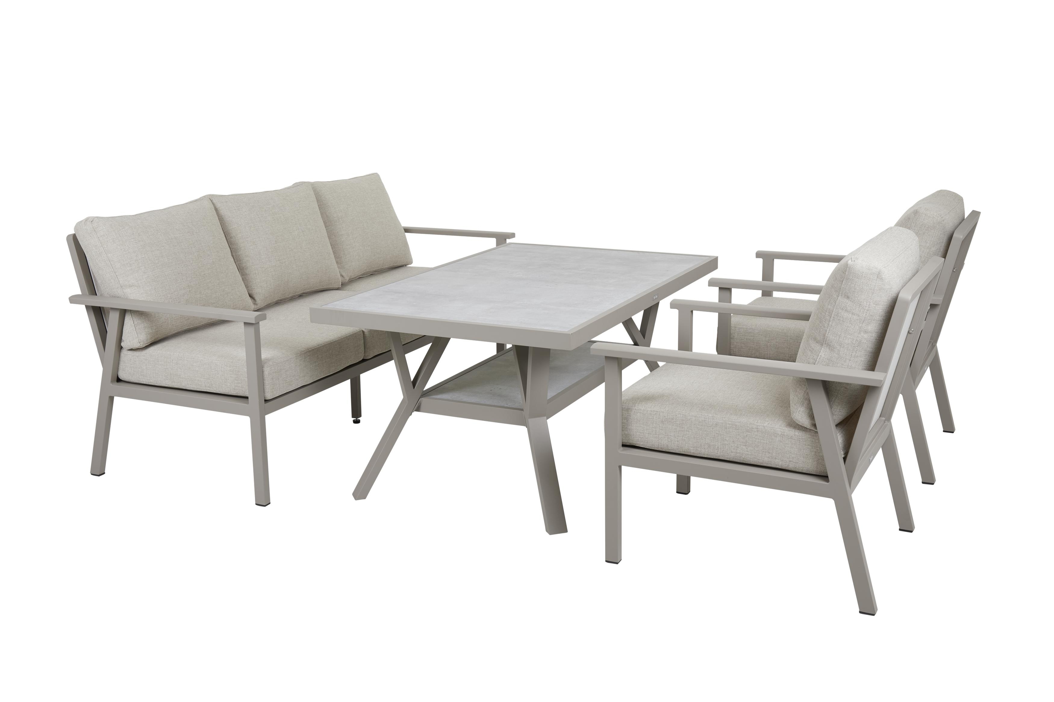 Brafab Samvaro sofagruppe Khaki med sand hynde 3-personers sofa, 2st lænestoler & bord 140x90 cm