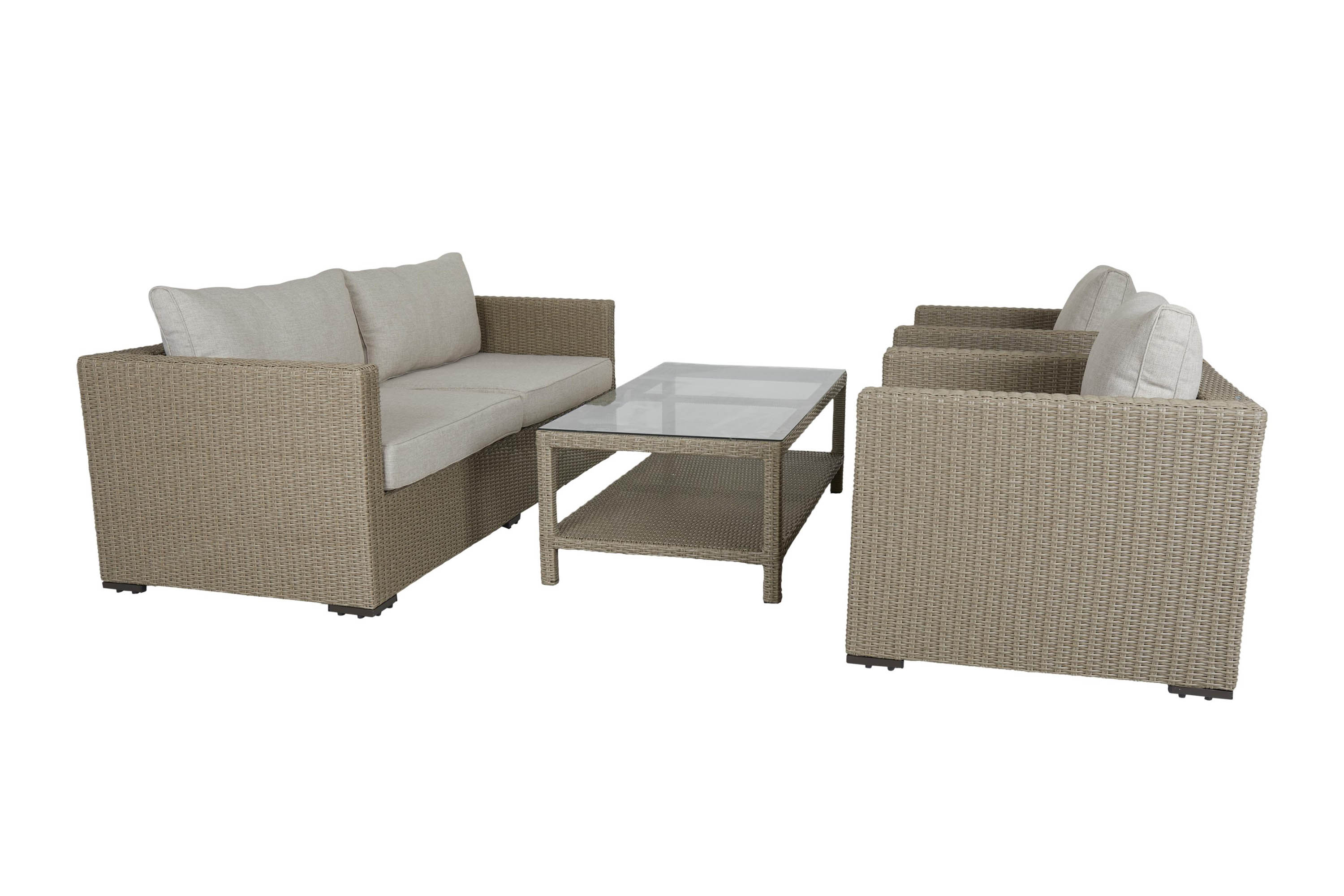 Brafab Funkia sofagruppe 3-personers sofa, 2 lænestole & bord Beige med sand hynde