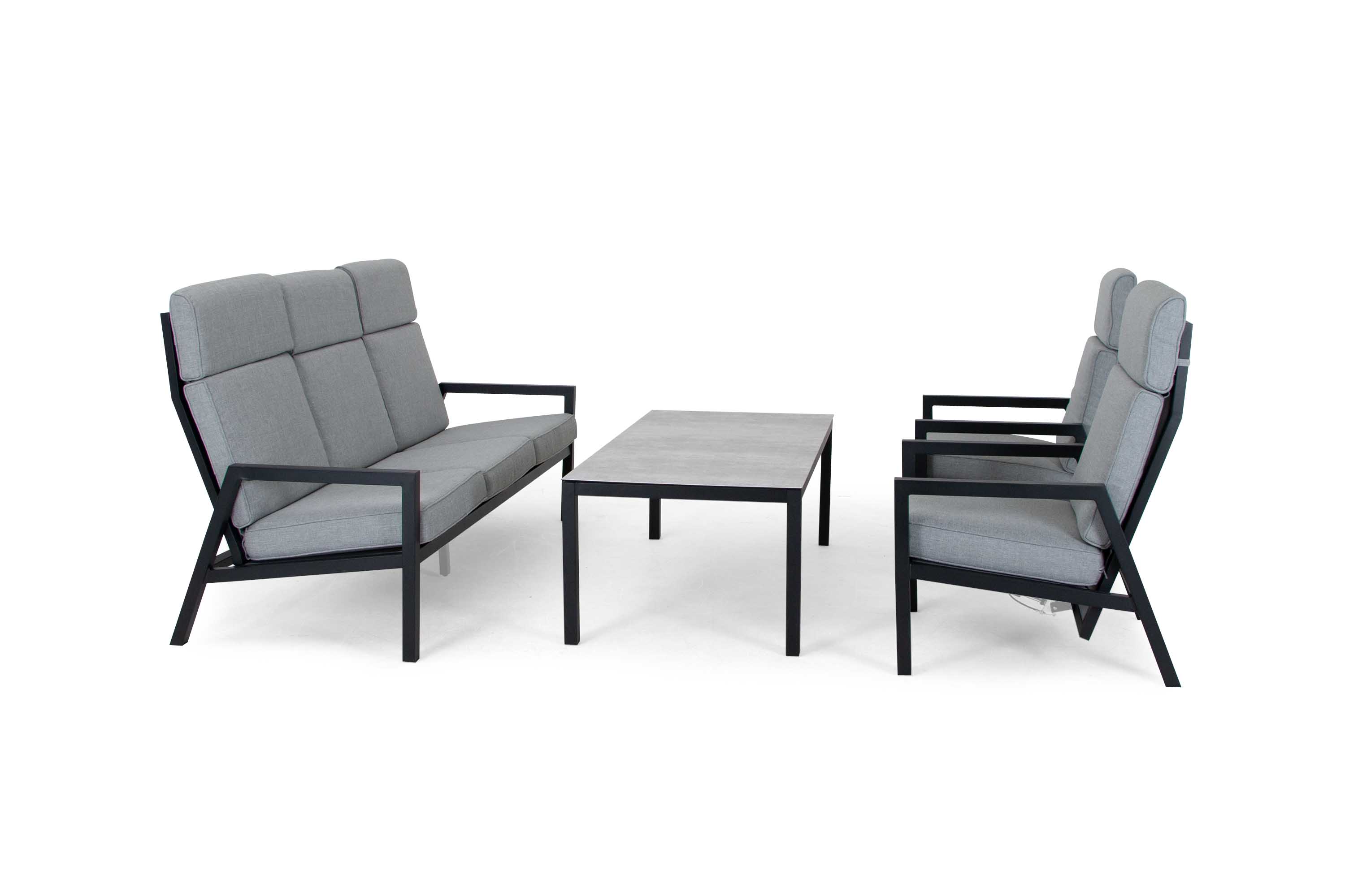Brafab Belfort sofagruppe Svart med grå dyna 3-personers sofa, 2 st reclinerstoler & sofabord 140x70 cm