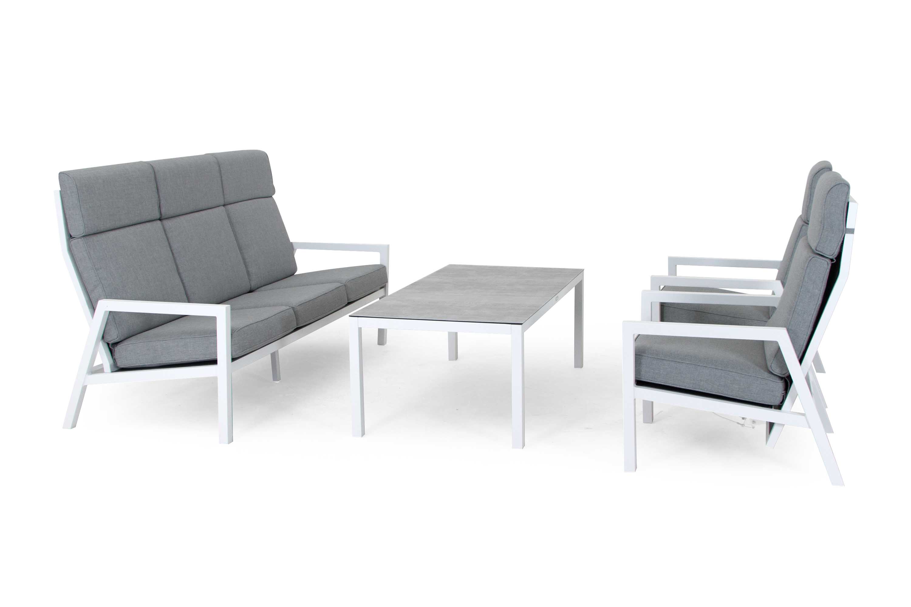 Brafab Belfort sofagruppe Vit med grå dyna 3-personers sofa, 2 st reclinerstoler & sofabord 140x70 cm