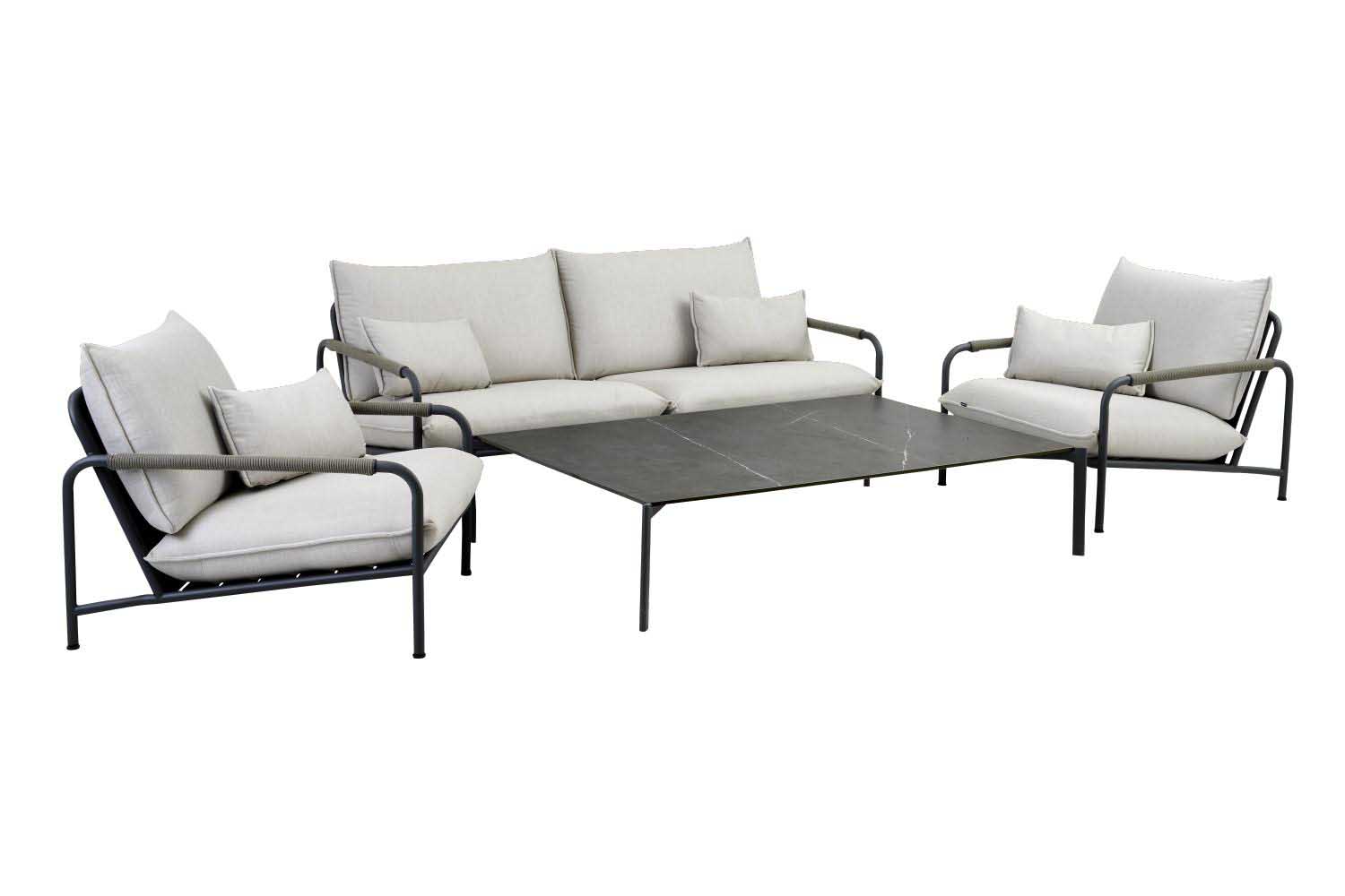 Brafab Lerberget sofagrupp Svart med grå pute 2,5-seters sofaer & 2 loungestoler & bord 162x112 cm