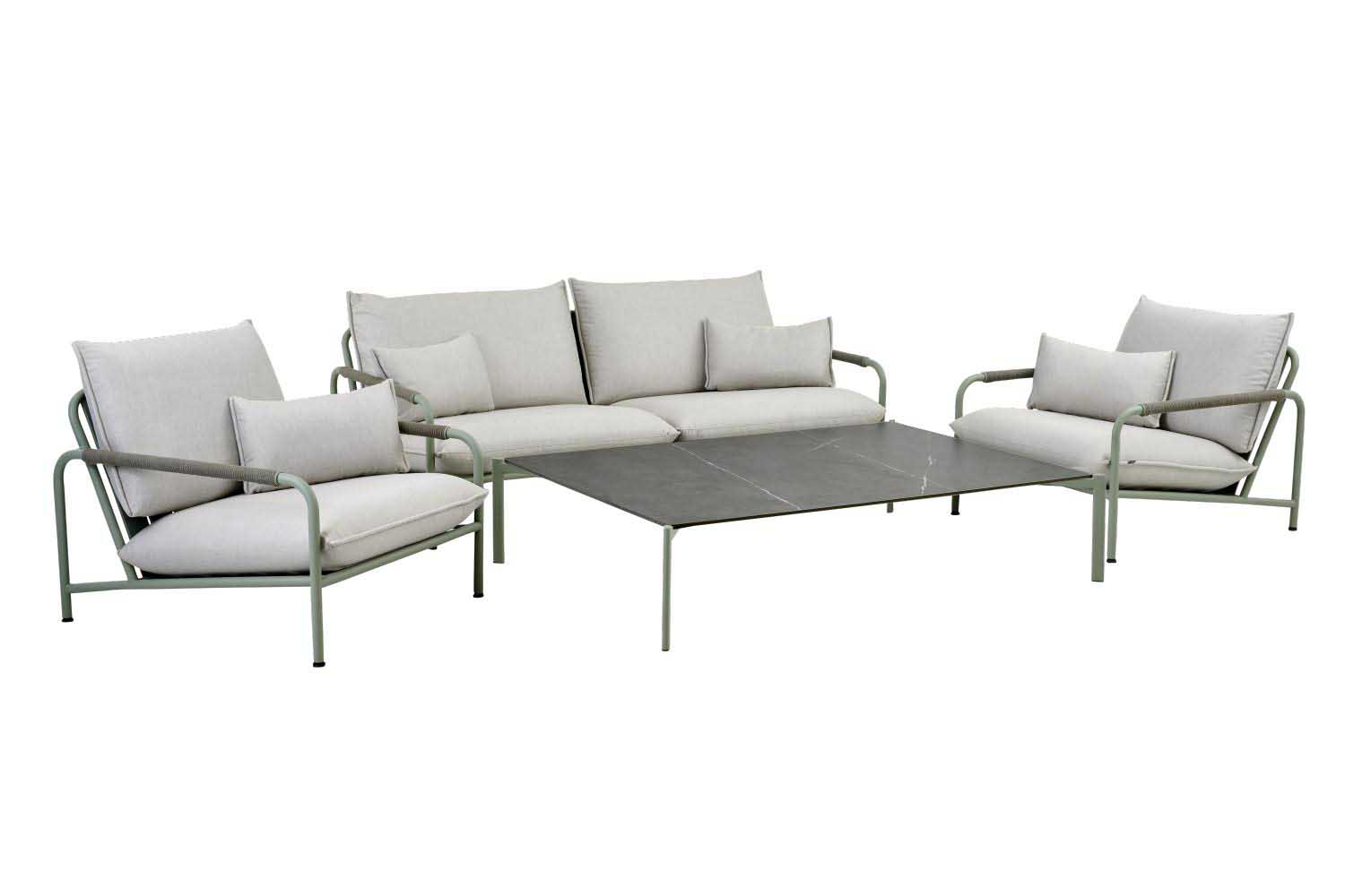 Brafab Lerberget sofagrupp Grønn med grå pute 2,5-seters sofaer & 2 loungestoler & bord 162x112 cm