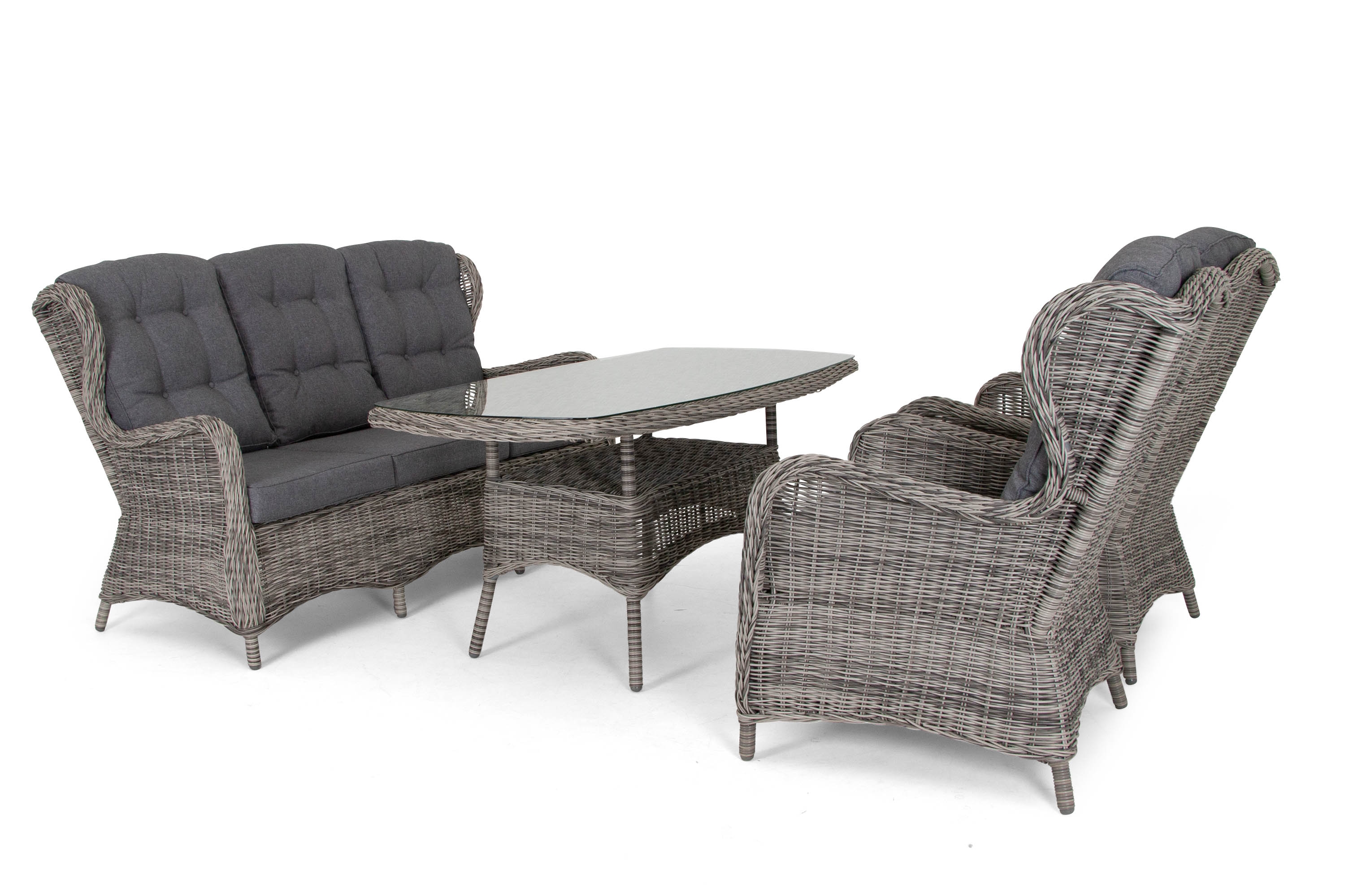 Brafab Rosita sofagruppe Grå med grå hynde 3-personers sofa, 2 lænestoler & bord 150x80 cm