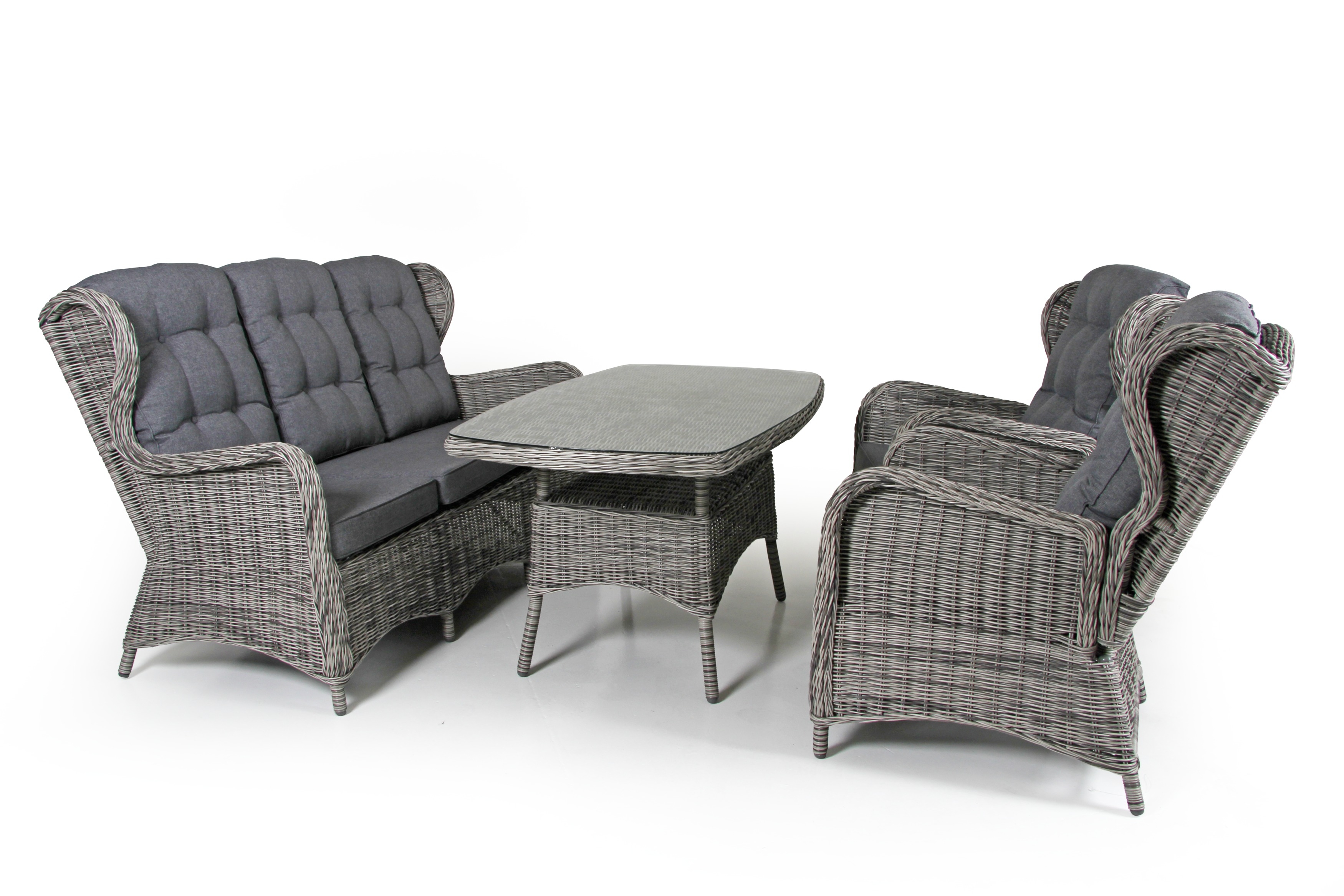 Brafab Rosita sofagruppe Grå med grå hynde 3-personers sofa, 2 positionslænestoler & bord 150x80 cm