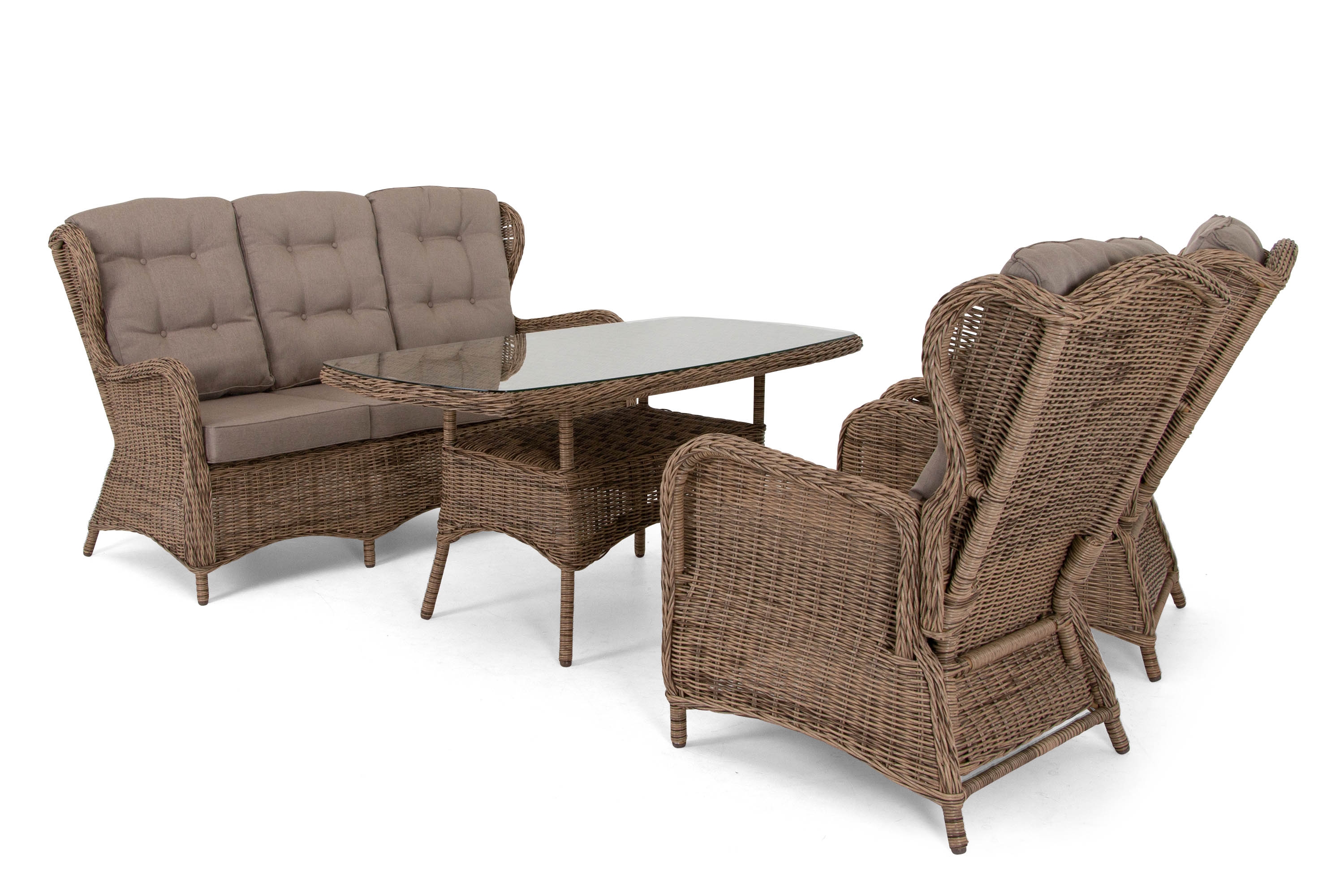 Brafab Rosita sofagruppe Natur med beige hynde 3-personers sofa, 2 lænestoler & bord 150x80 cm