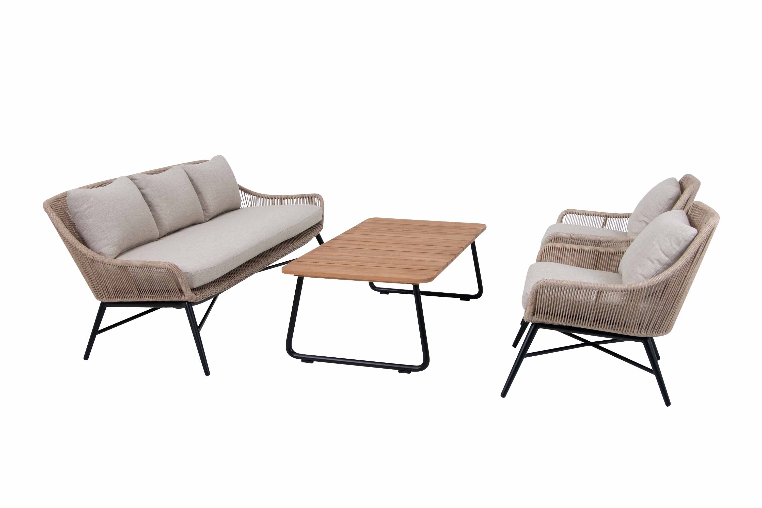 Brafab Pembroke & Nolli sofagruppe Beige/teak 3-personers sofa, 2st lænestoler & bord 140x70 cm