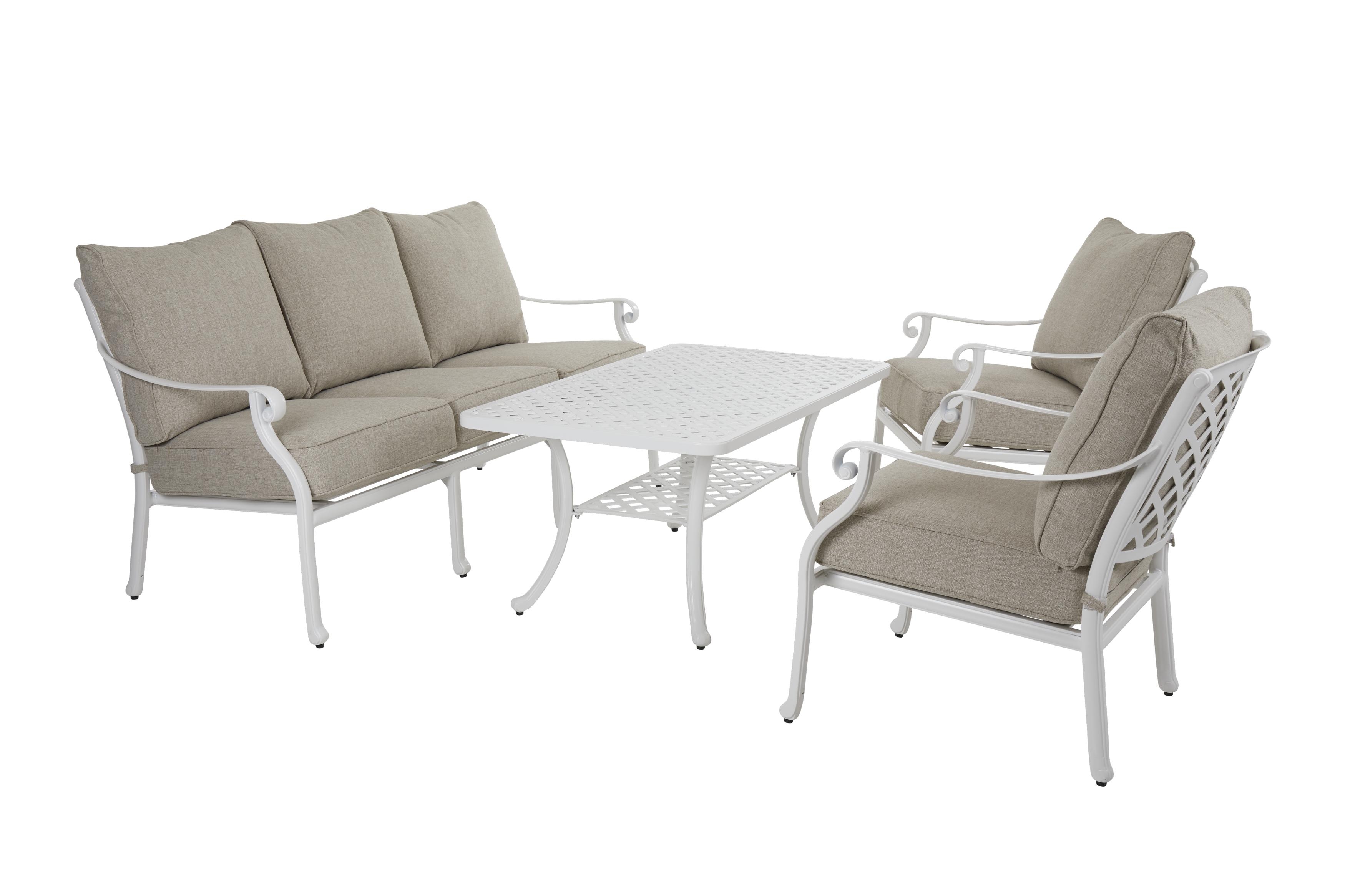 Brafab Arras sofagruppe Hvid med beige hynde 3-personers sofa, 2st lænestoler & bord