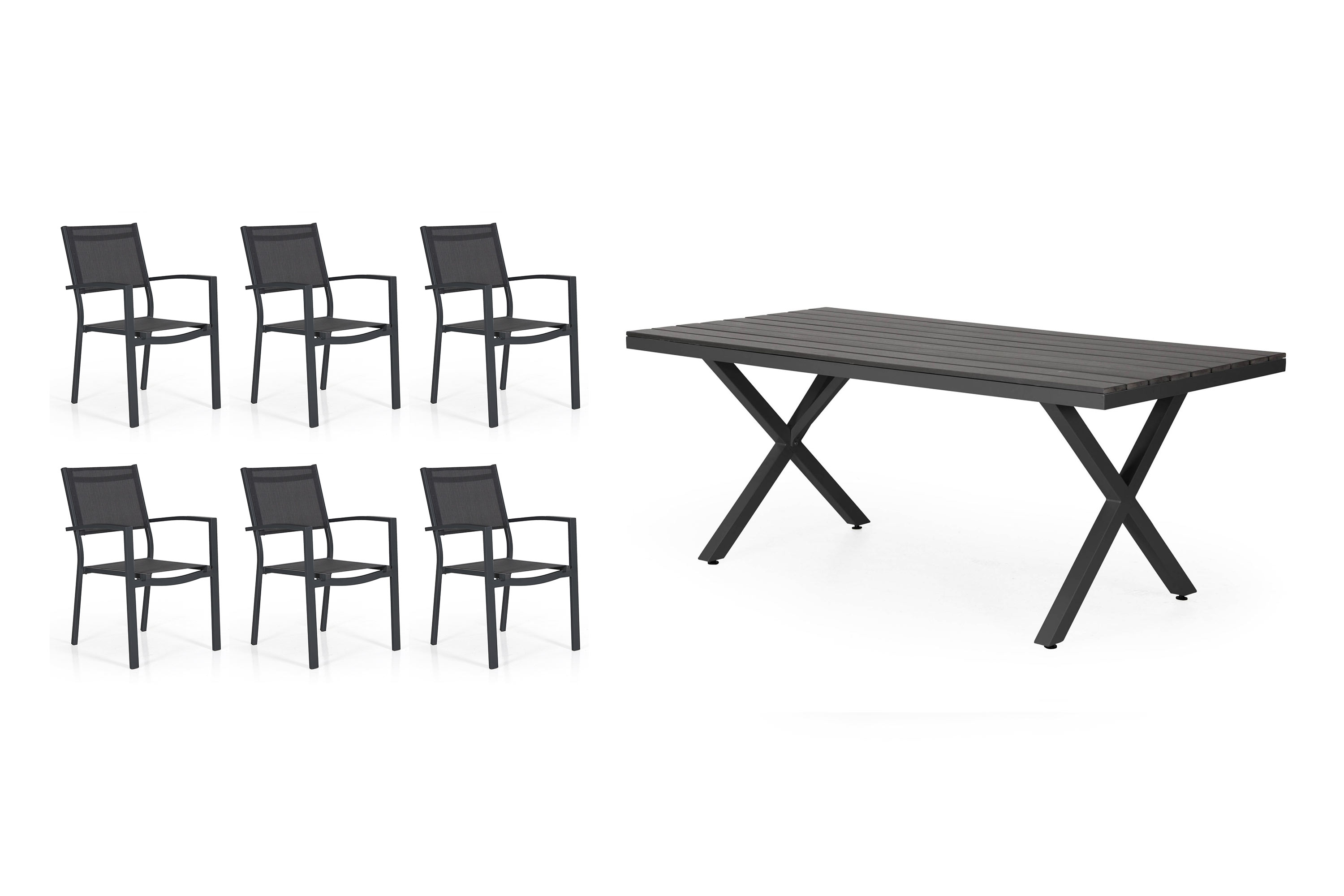 Brafab Leone spisebordsæt Sort/grå i nonwood 6 lænestole & bord 200x100 cm