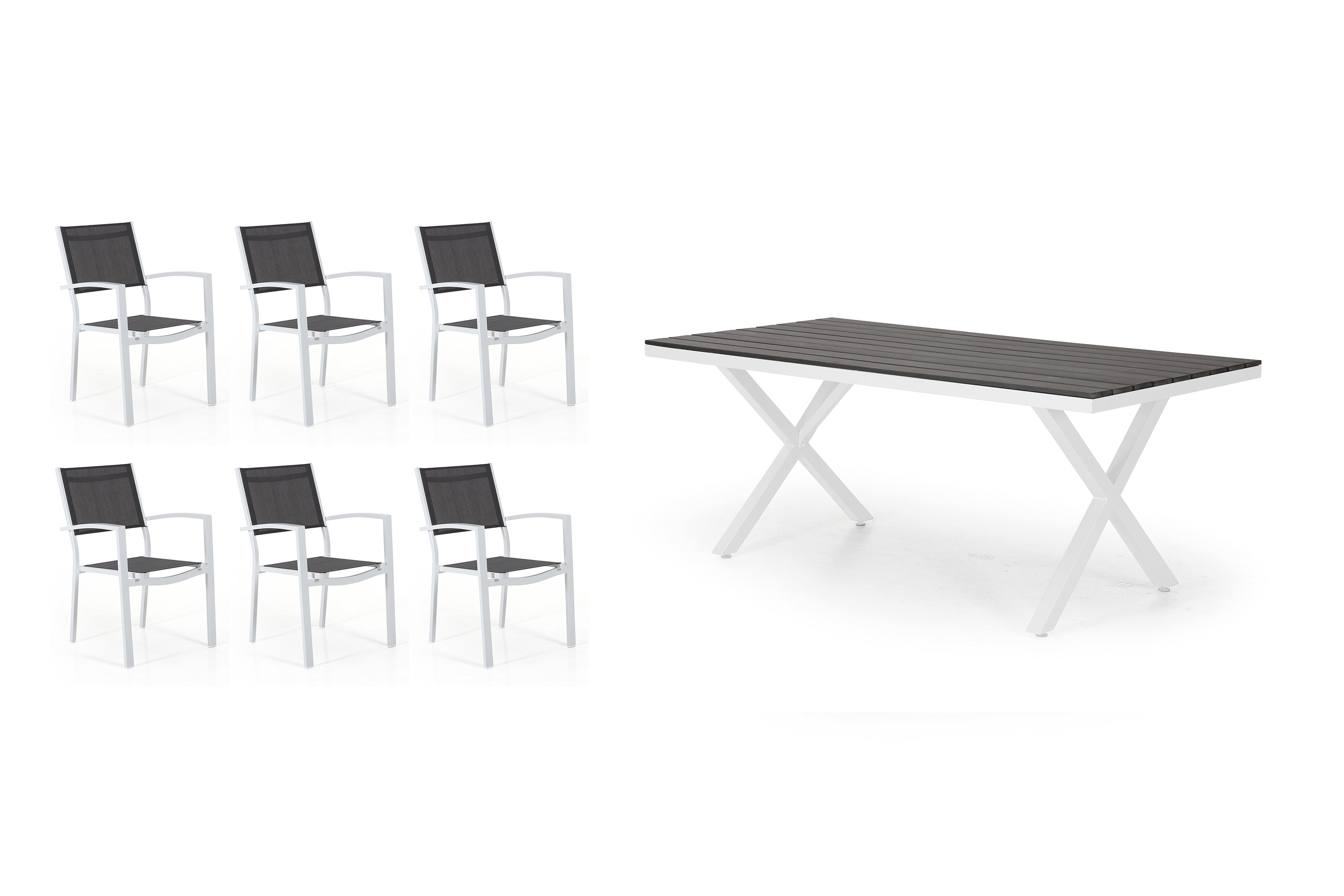 Brafab Leone spisebordsæt Matt hvid/grå nonwood 6 lænestole & bord 200x100 cm