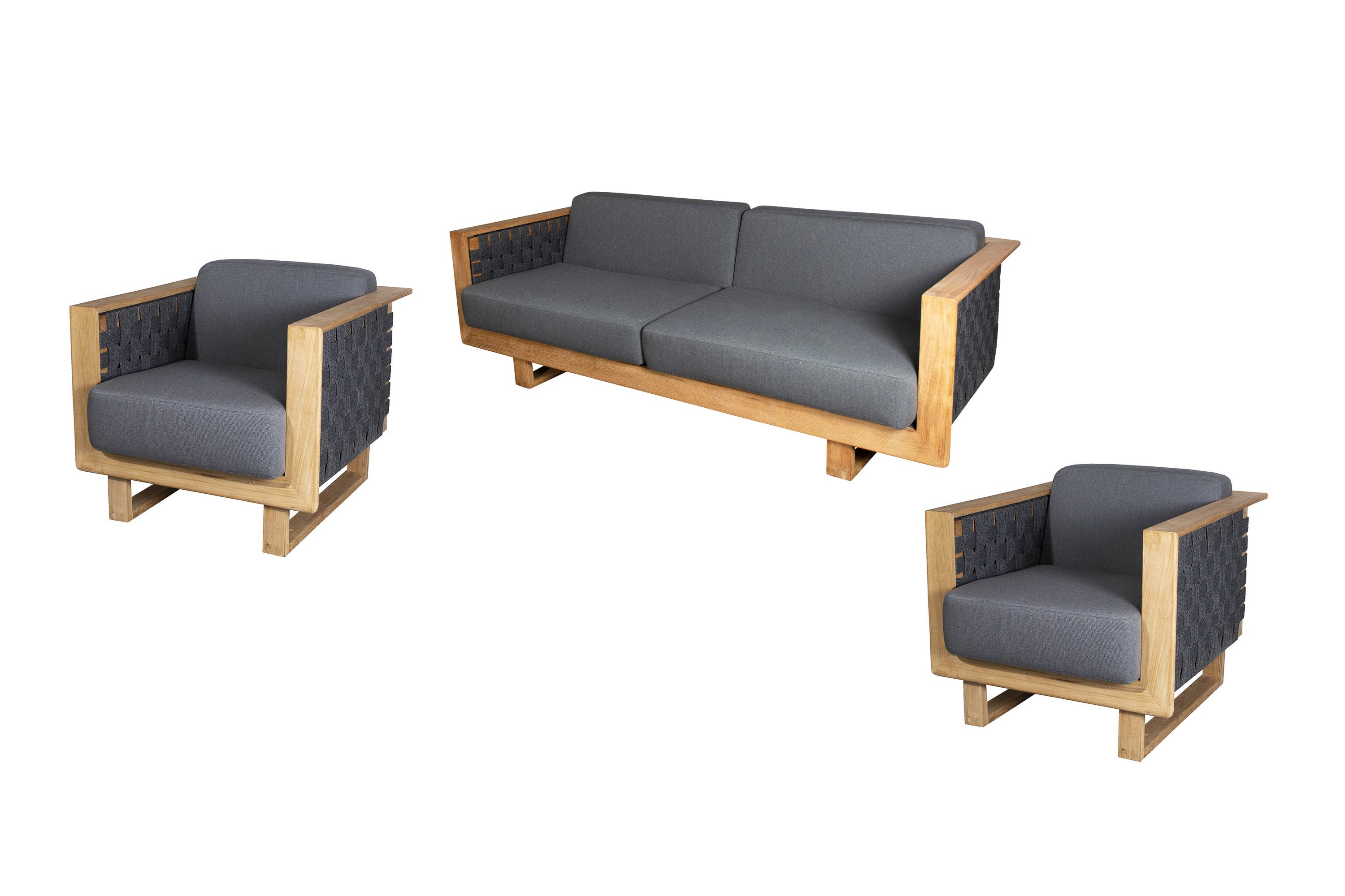 Cane-line Angle sofagruppe 3-personers sofa & 2 lænestoler Teak med grå pude