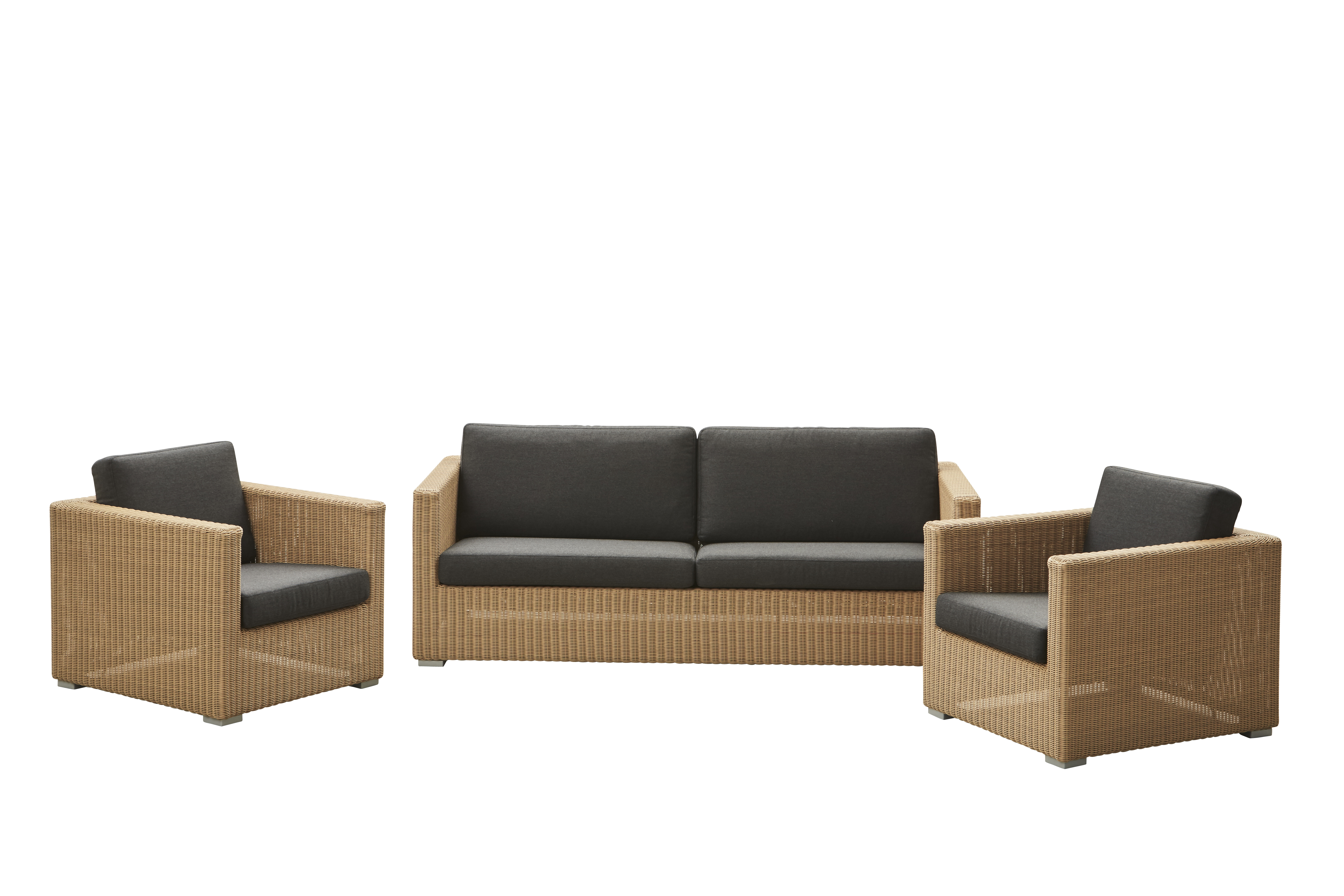 Cane-line Chester sofagruppe 3-personers sofa & 2 lænestoler Natur med Sort pude