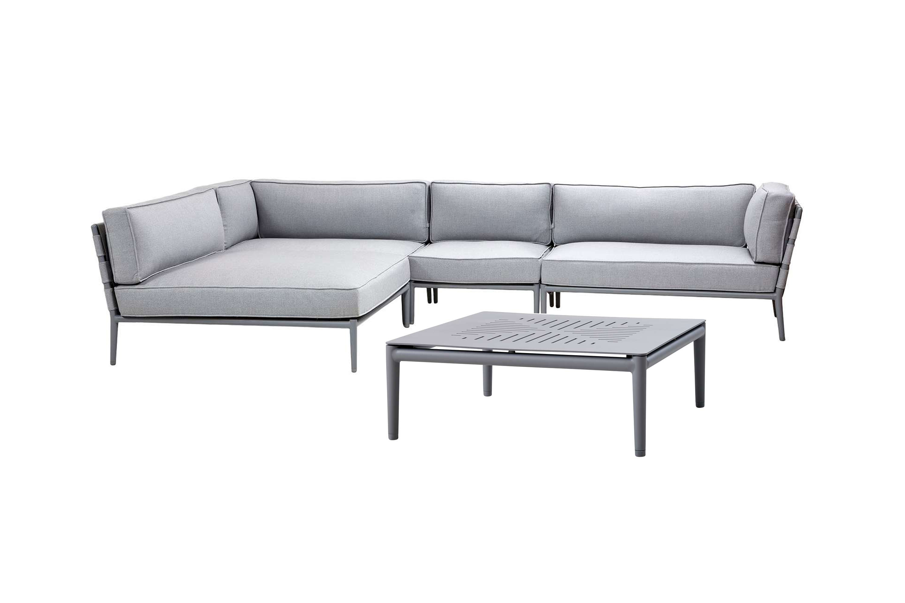Cane-line Conic sofagruppe 2st 2-sitsavslut, mittdel, daybed & bord Lysegrå med Lysegrå pute