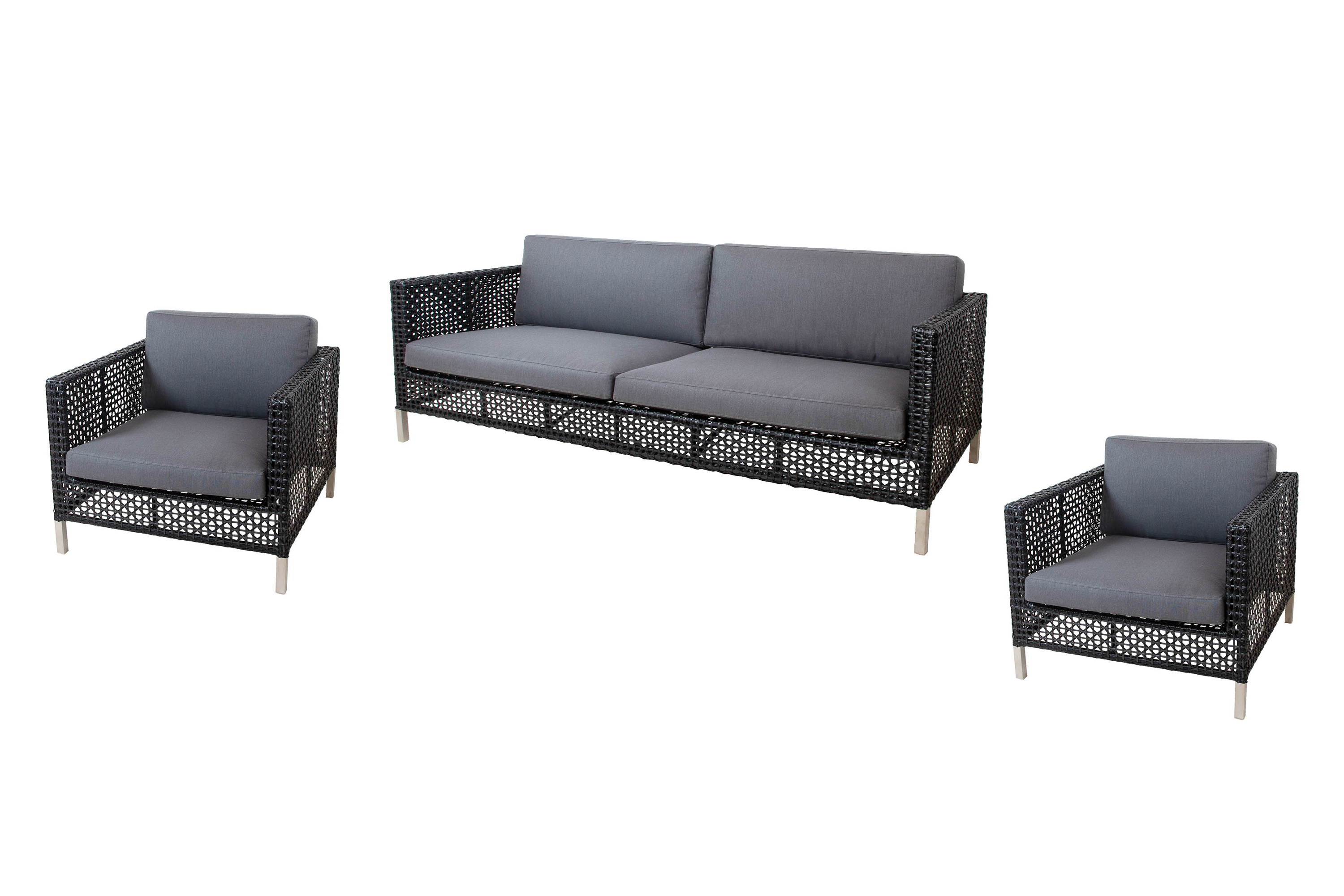 Cane-line Connect sofagruppe 3-personers sofa & 2 lænestoler Sort med grå pude