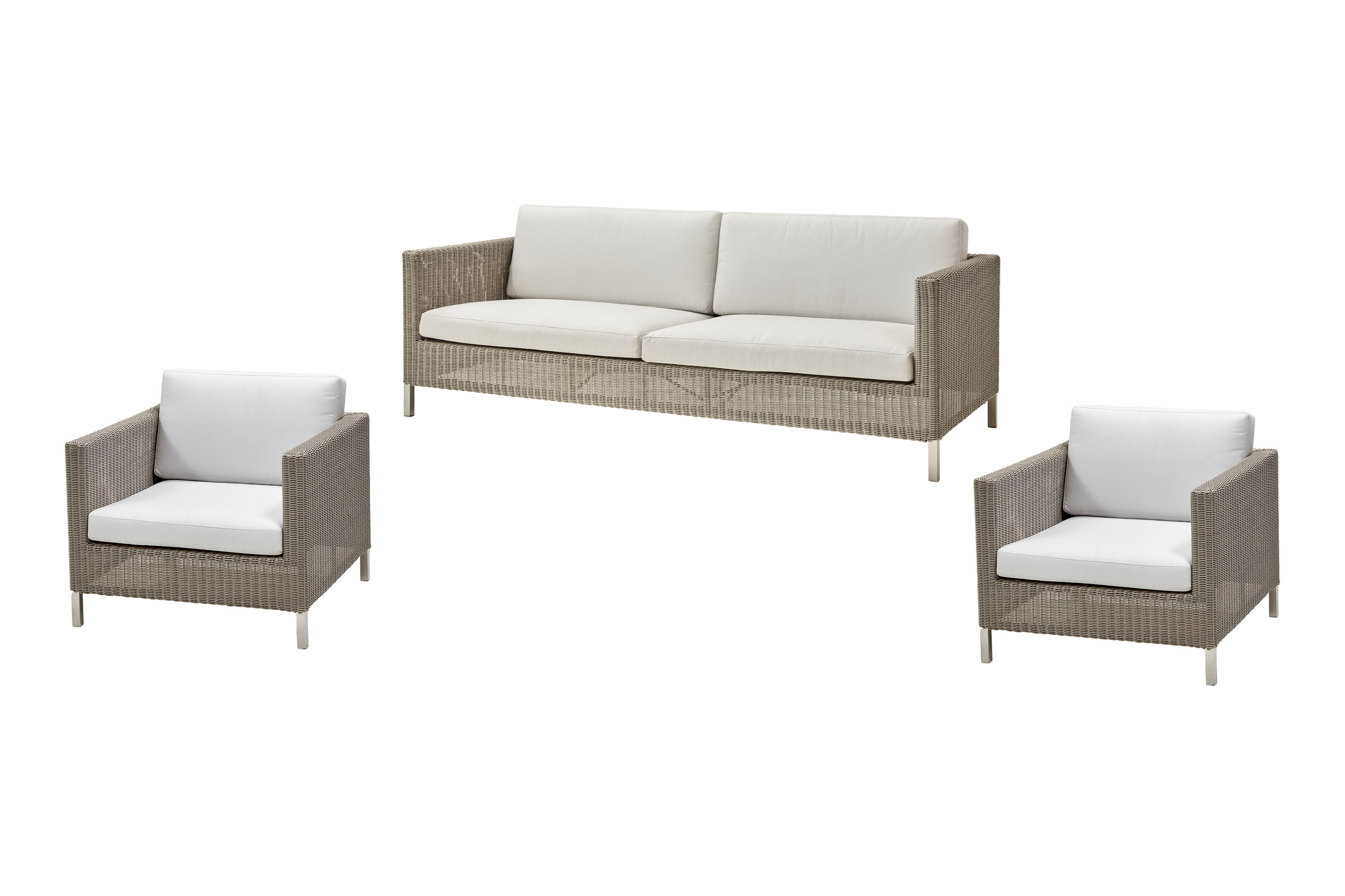 Cane-line Connect sofagruppe 3-personers sofa & 2 lænestoler Taupe med Hvid pude