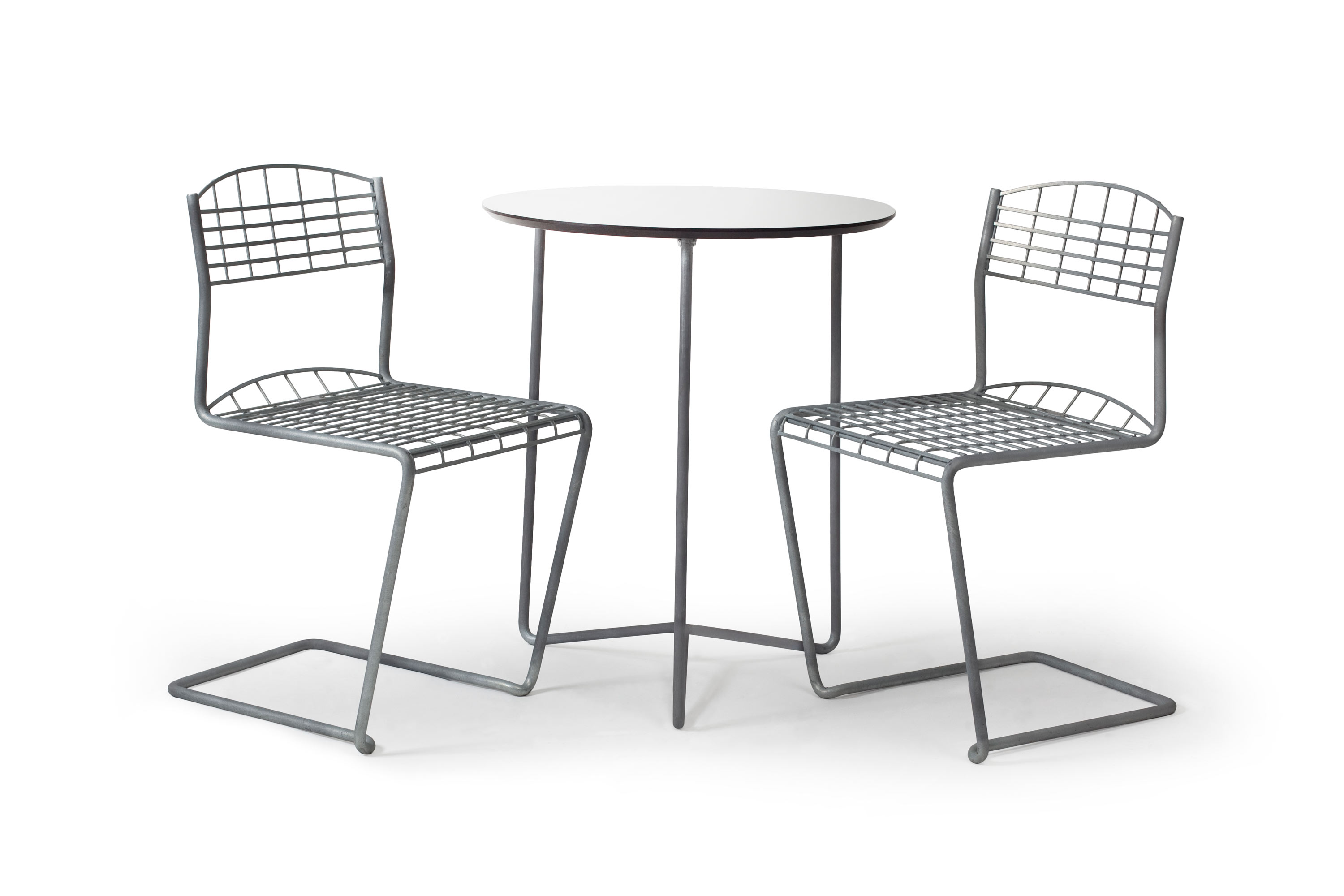 Grythyttan Stålmöbler High-tech cafésæt Galvanisere stål 2 stole & bord 60 cm