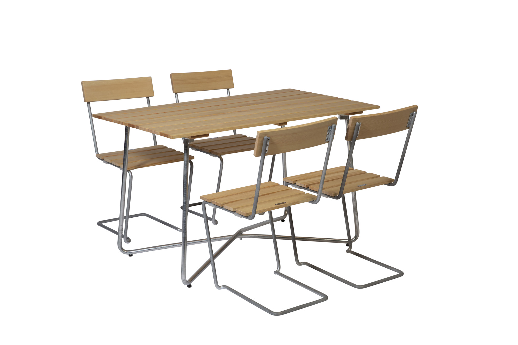 Grythyttan Stålmöbler B25 spisebordsæt Oljert furu/galvaniseret stål 4 stole & bord 120 x 70 cm