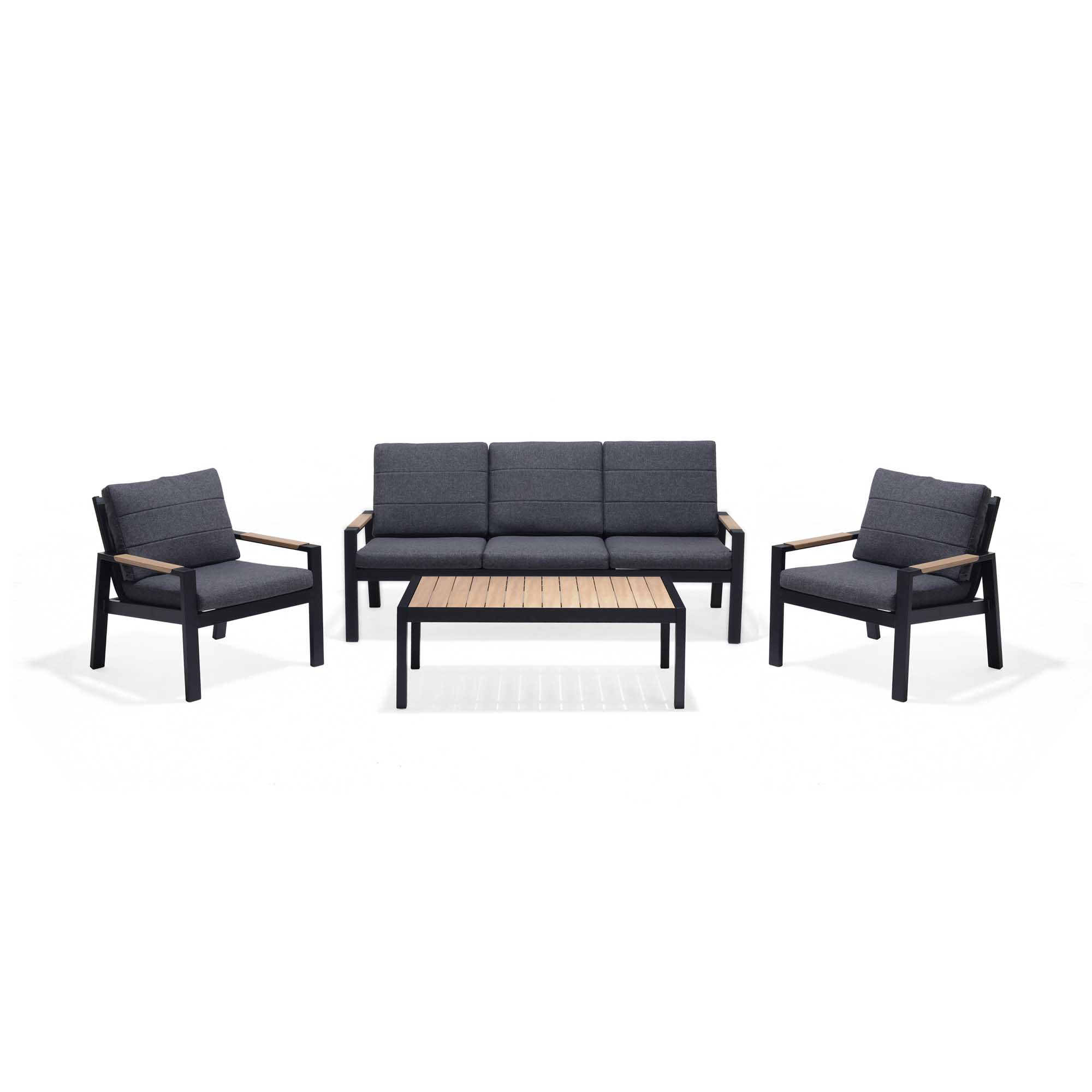 Lifestyle Garden Panama sofagruppe Svart/treutseende med grå pute 3-seter sofa, 2 stoler & bord