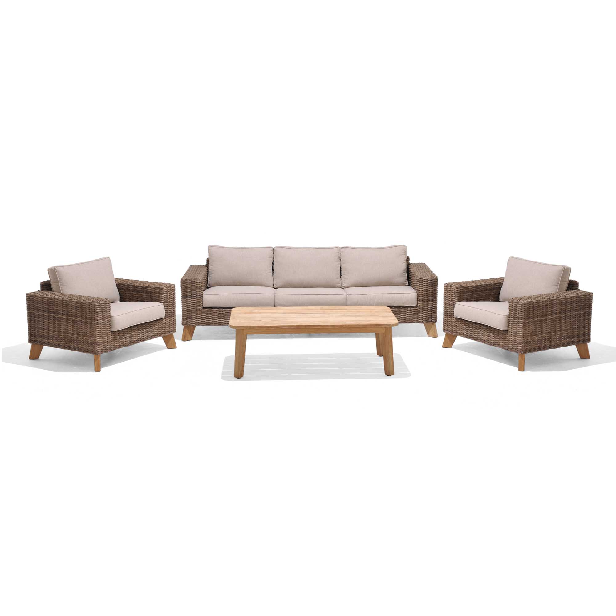 Lifestyle Garden Bahamas sofagruppe Teak/natur med beige pute 3-seter sofa, 2 stoler & bord 140x80 cm