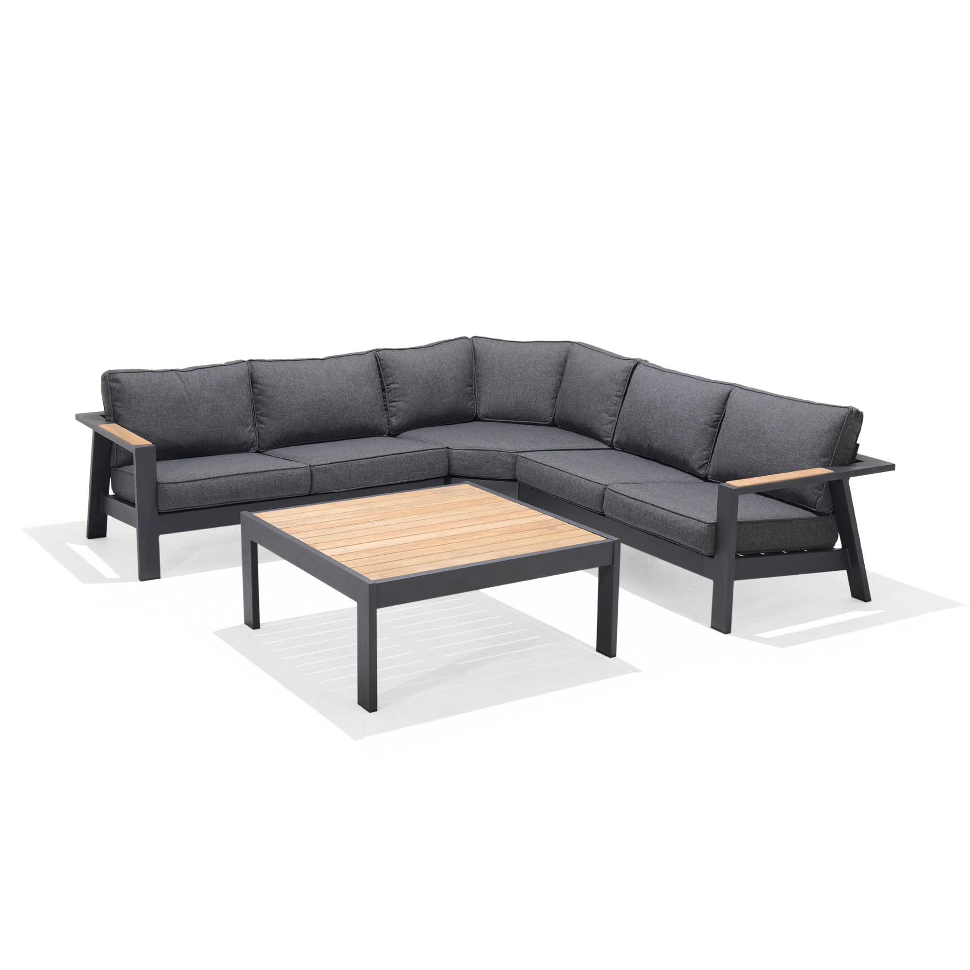 Lifestyle Garden Palau sofagruppe Teak/grå med grå pute 2 stk 2-seter avslutning, hjørne & bord 100x100 cm