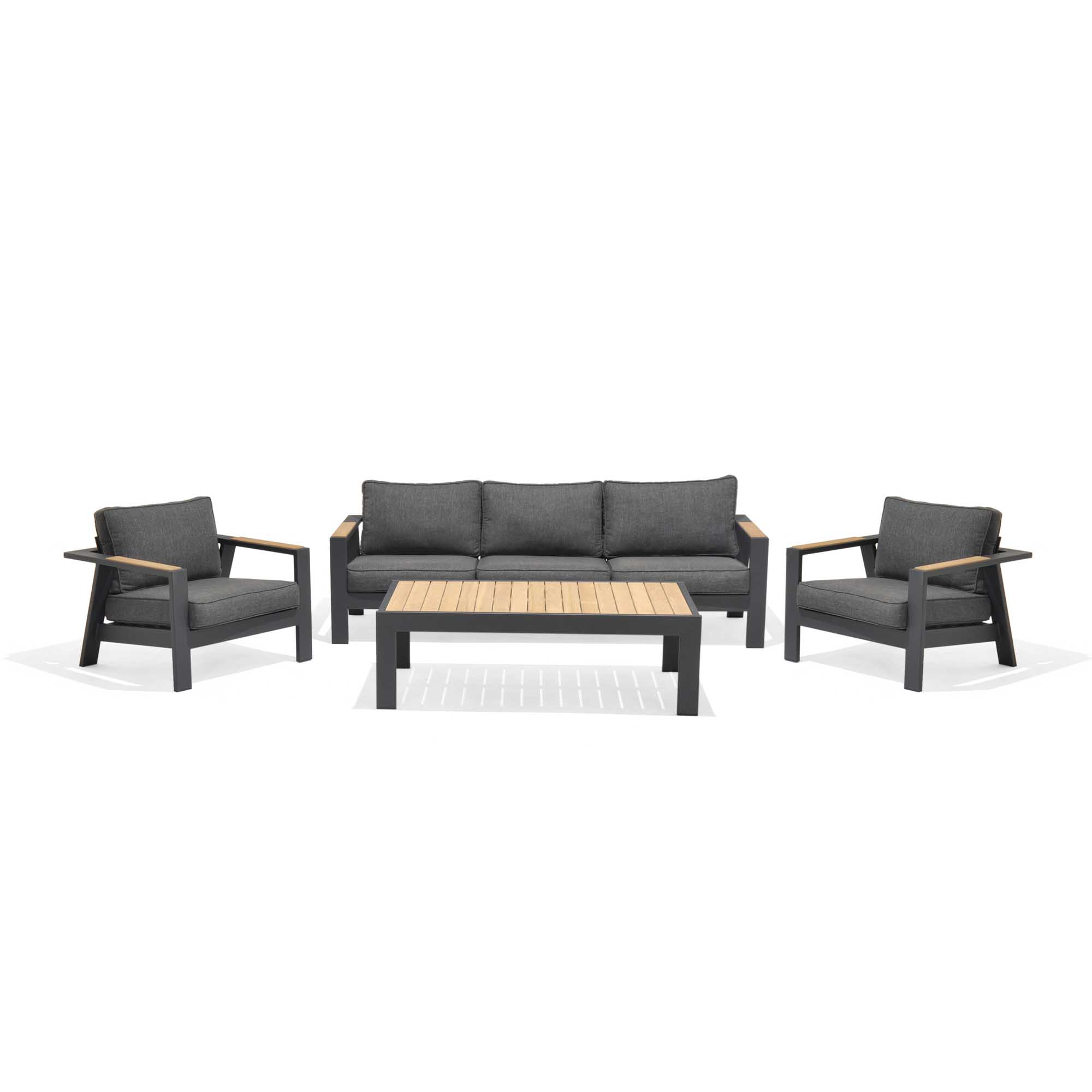 Lifestyle Garden Palau sofagruppe Teak/grå med grå pute 3-seter sofa, 2 stoler & bord 143x80 cm