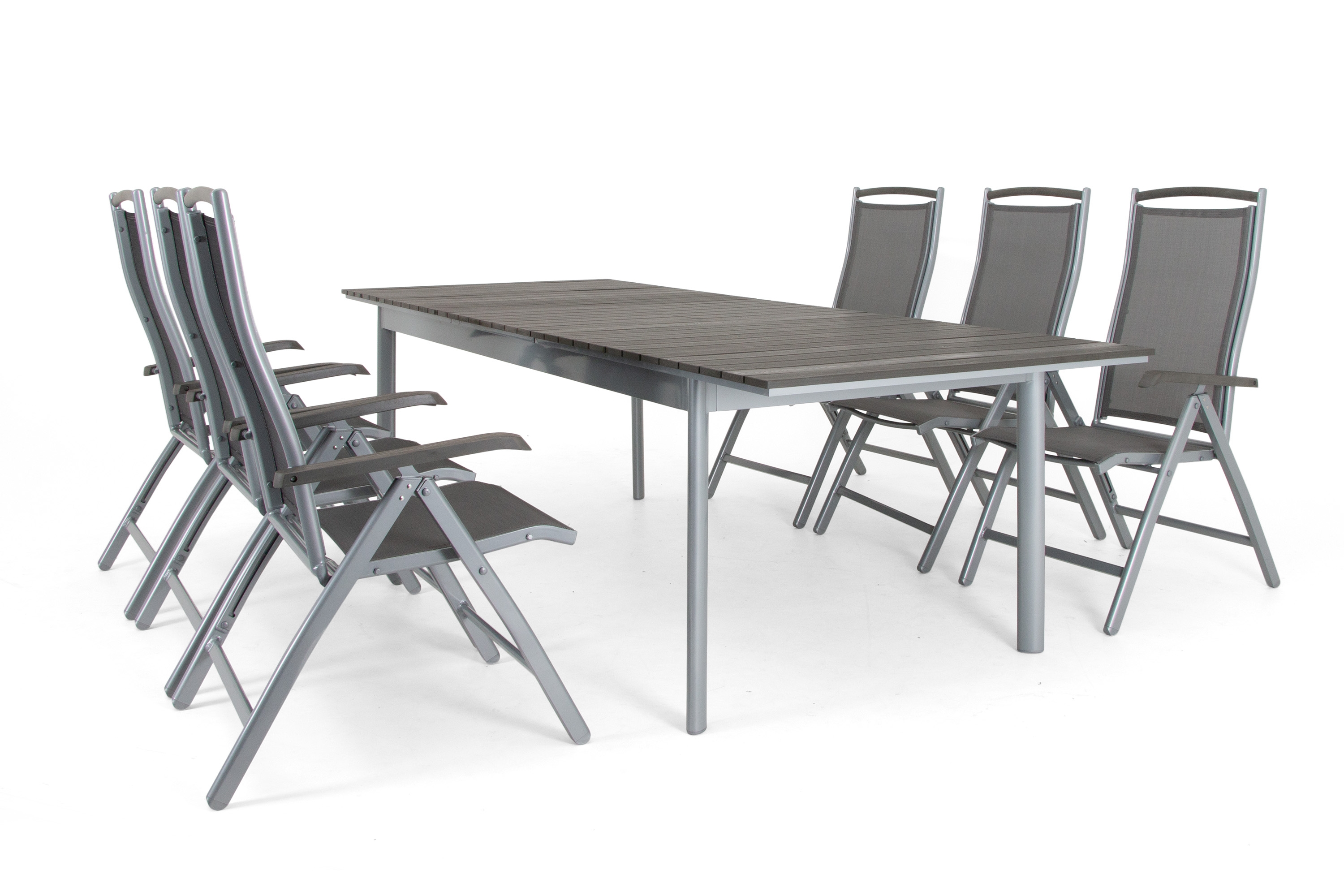 Selected Home Nice spisebordsæt Sølv/grå i nonwood 6 stole & bord 205-260x90 cm