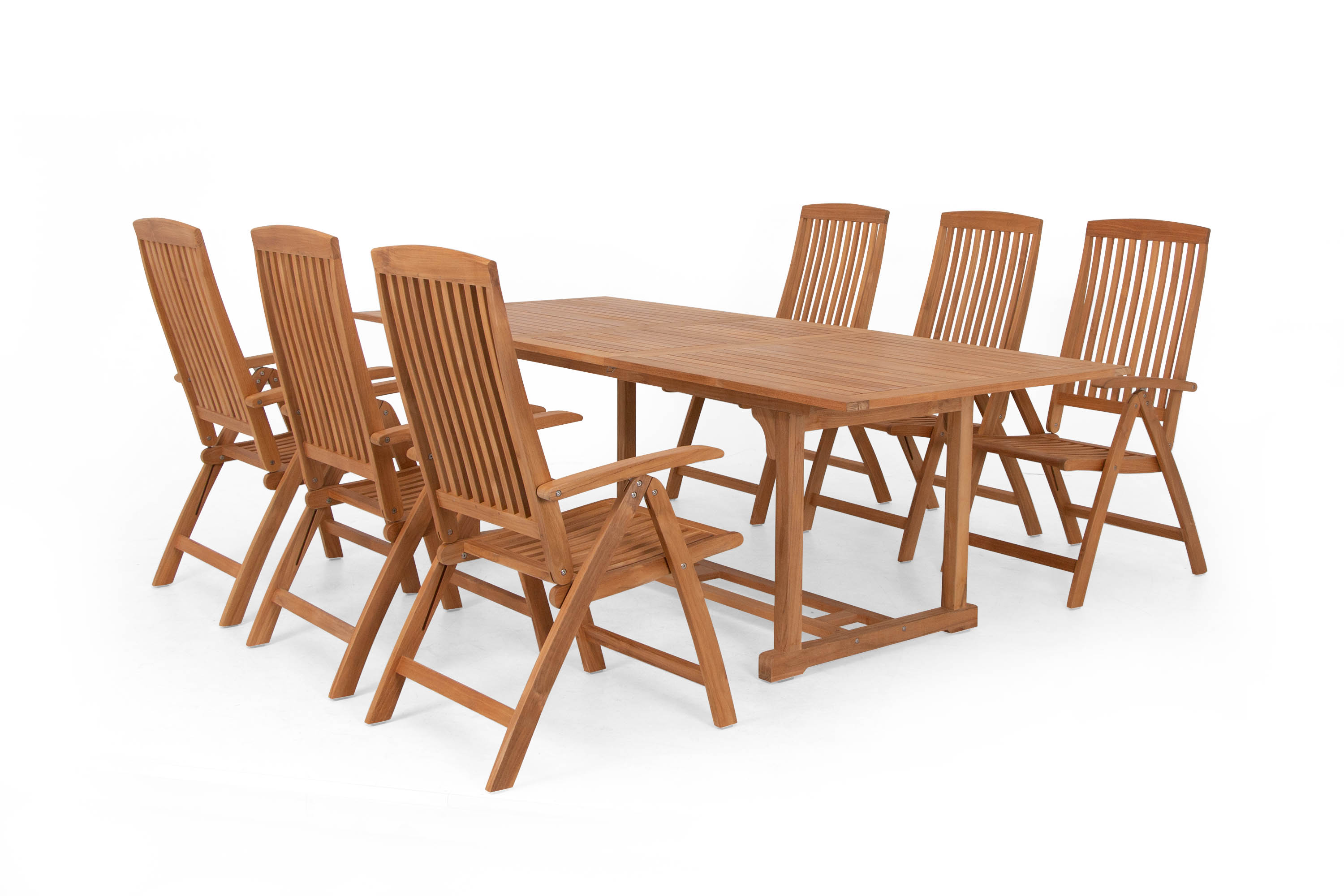 Sunzo Boston & Medford spisegruppe Teak 6 posisjonsstoler & bord 180 - 230 x 100 cm