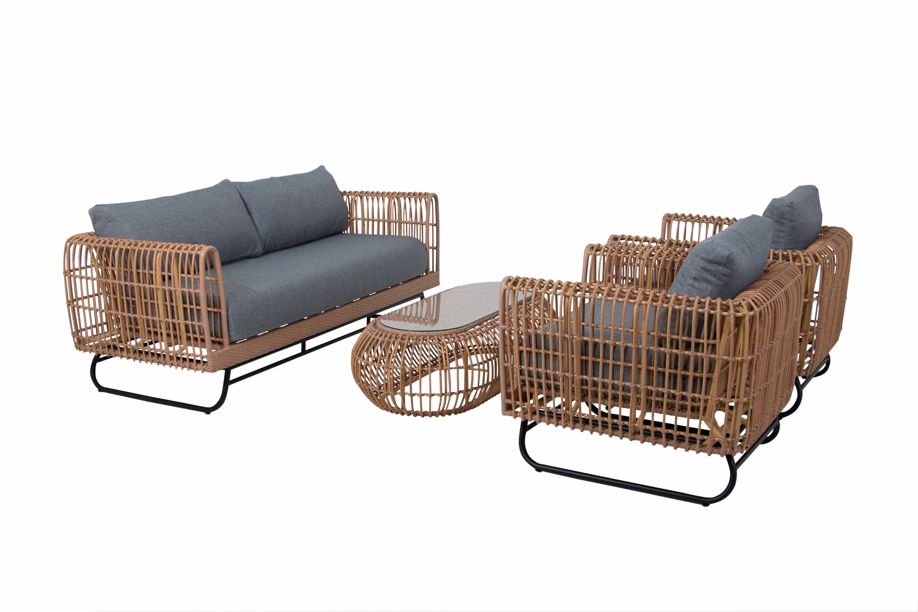 Sunzo Tense sofagruppe Natur med grå hynde 3-sitssoffa, 2 fåtöljer & bord
