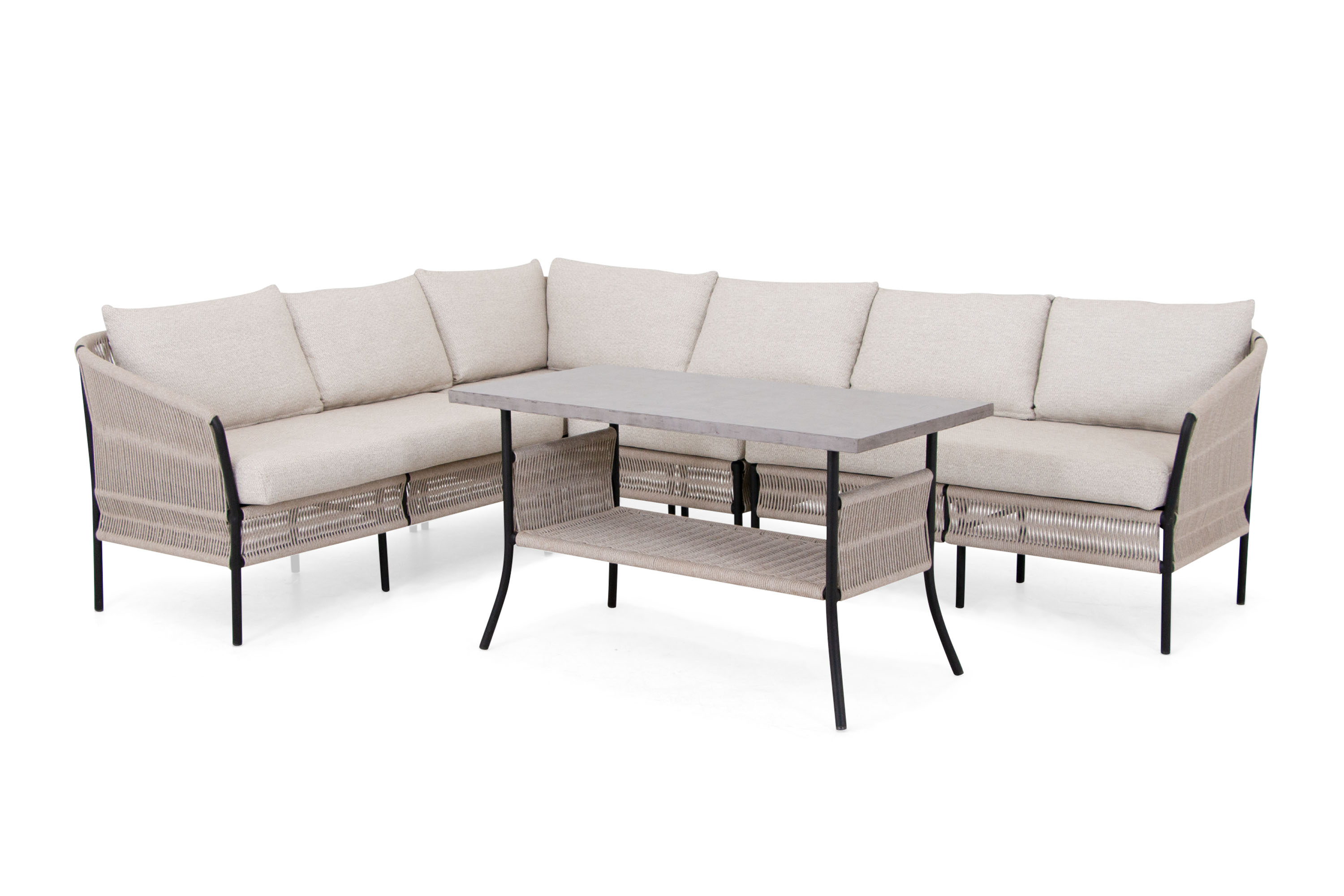 Sunzo Laholm sofagruppe Beige med beige dyna 2st 2-sitsavslut, hörn, mitt & bord