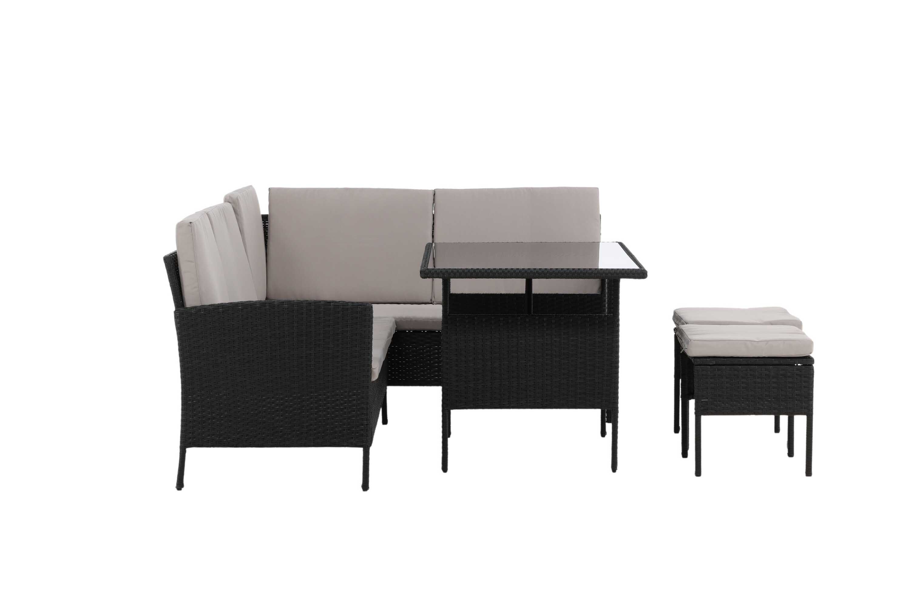 Venture Design Knock sofagruppe Sort med grå hynde 3-personers ende, 2-personers ende, 2 pallar & bord 110x70 cm