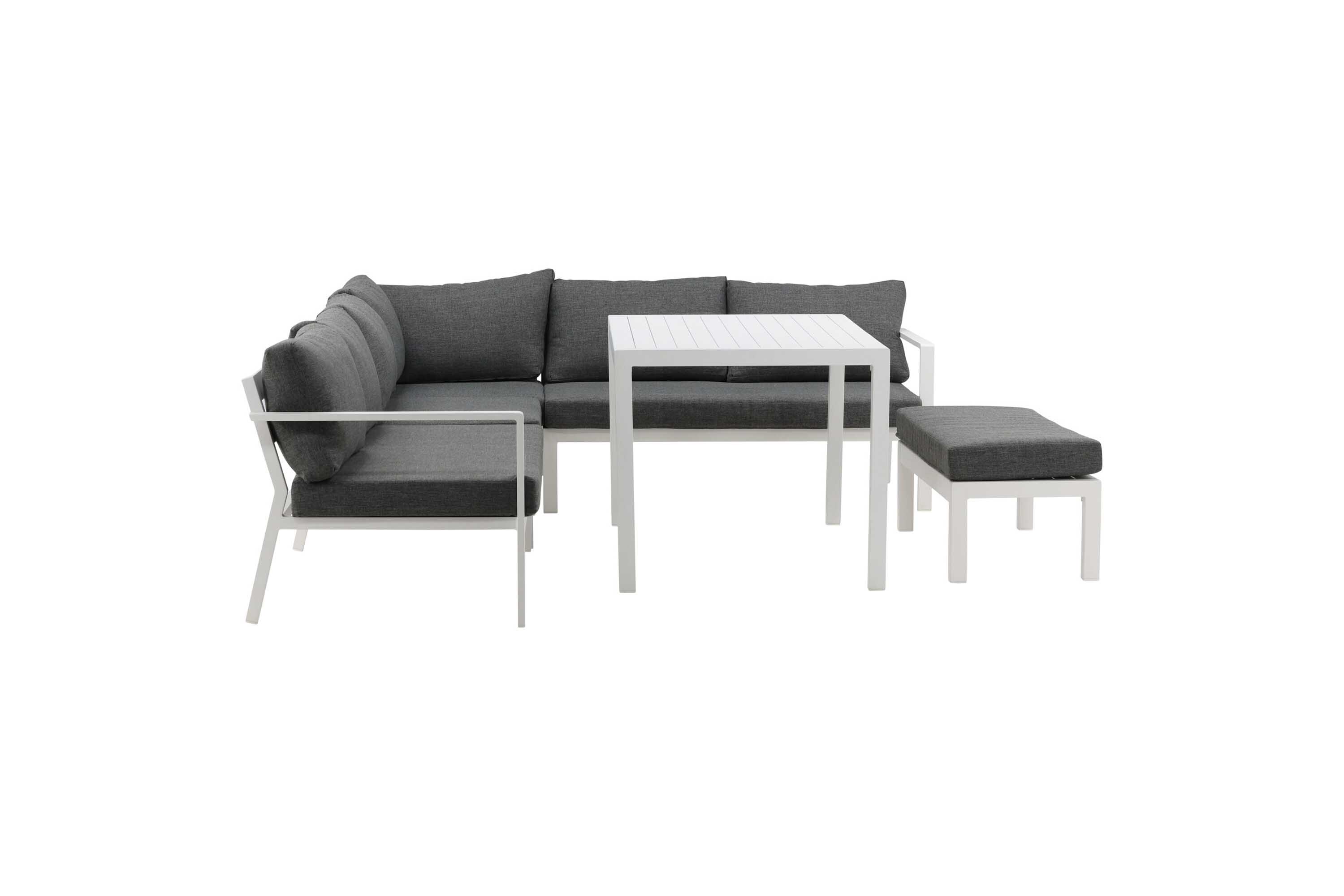 Venture Design Ramos sofagruppe Hvit med grå pute 2st 2-seterende, hjørne, midt, pall & bord 140x82 cm