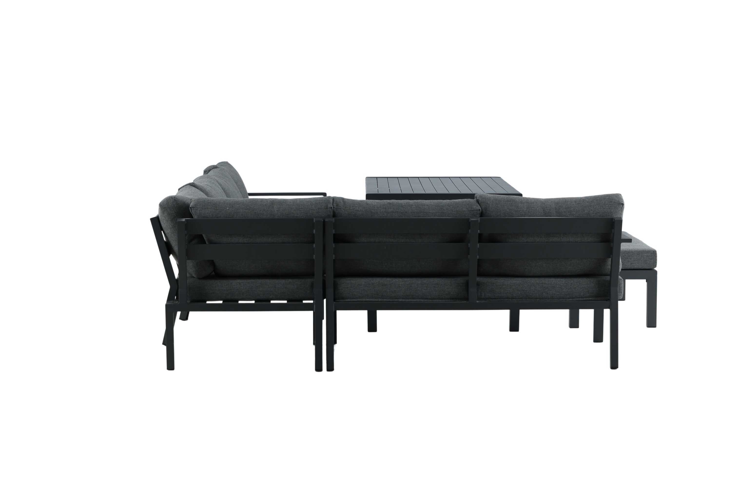 Venture Design Ramos sofagruppe Svart med grå pute 2st 2-seterende, hjørne, midt, pall & bord 140x82 cm