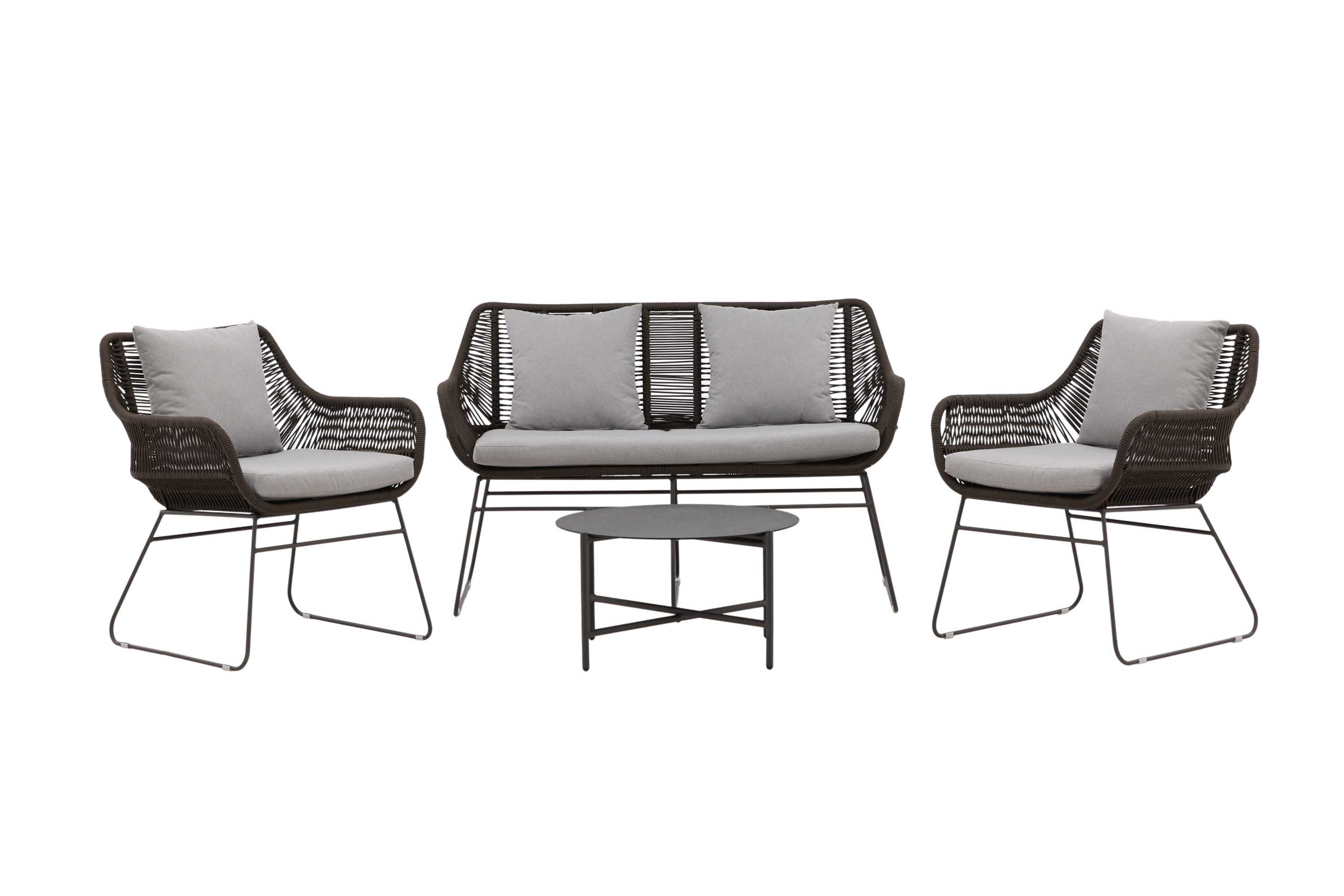 Venture Design Davao sofagruppe Mørk grå/brun 2-seters sofa, 2 lenestoler og bord 70 cm