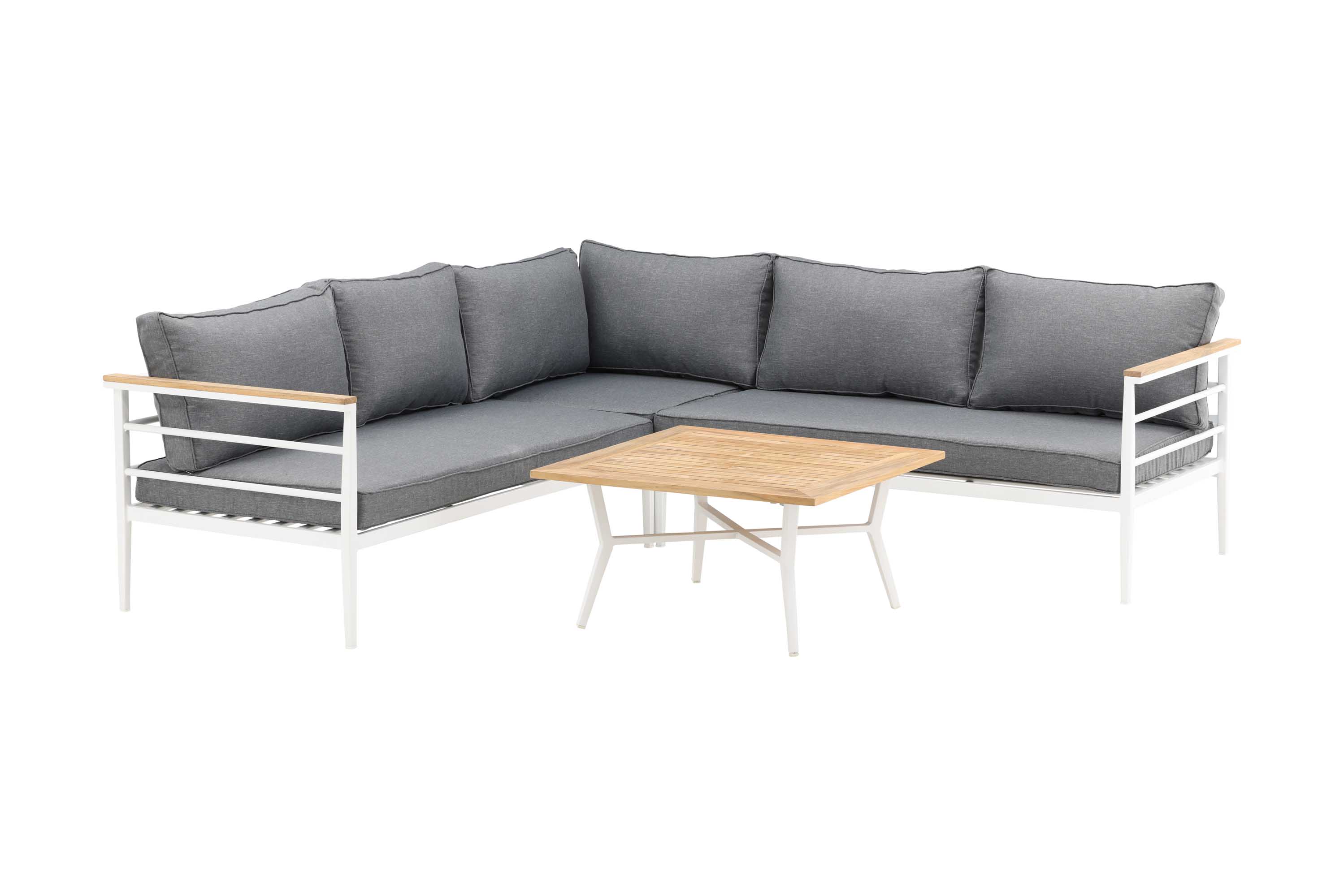 Venture Design Mexico sofagruppe Hvit med grå pute 2st 2-seter ende, hjørne & bord 80x80 cm