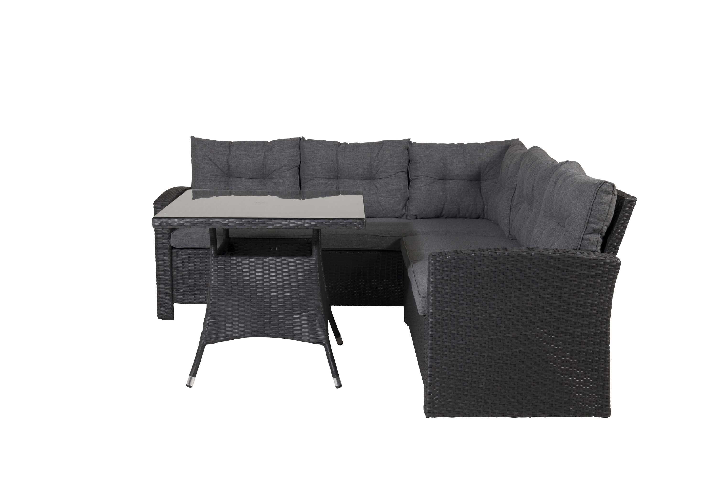 Venture Design Watford sofagruppe Sort med grå hynde 3-personers ende, 2-personers ende & bord 80x80 cm