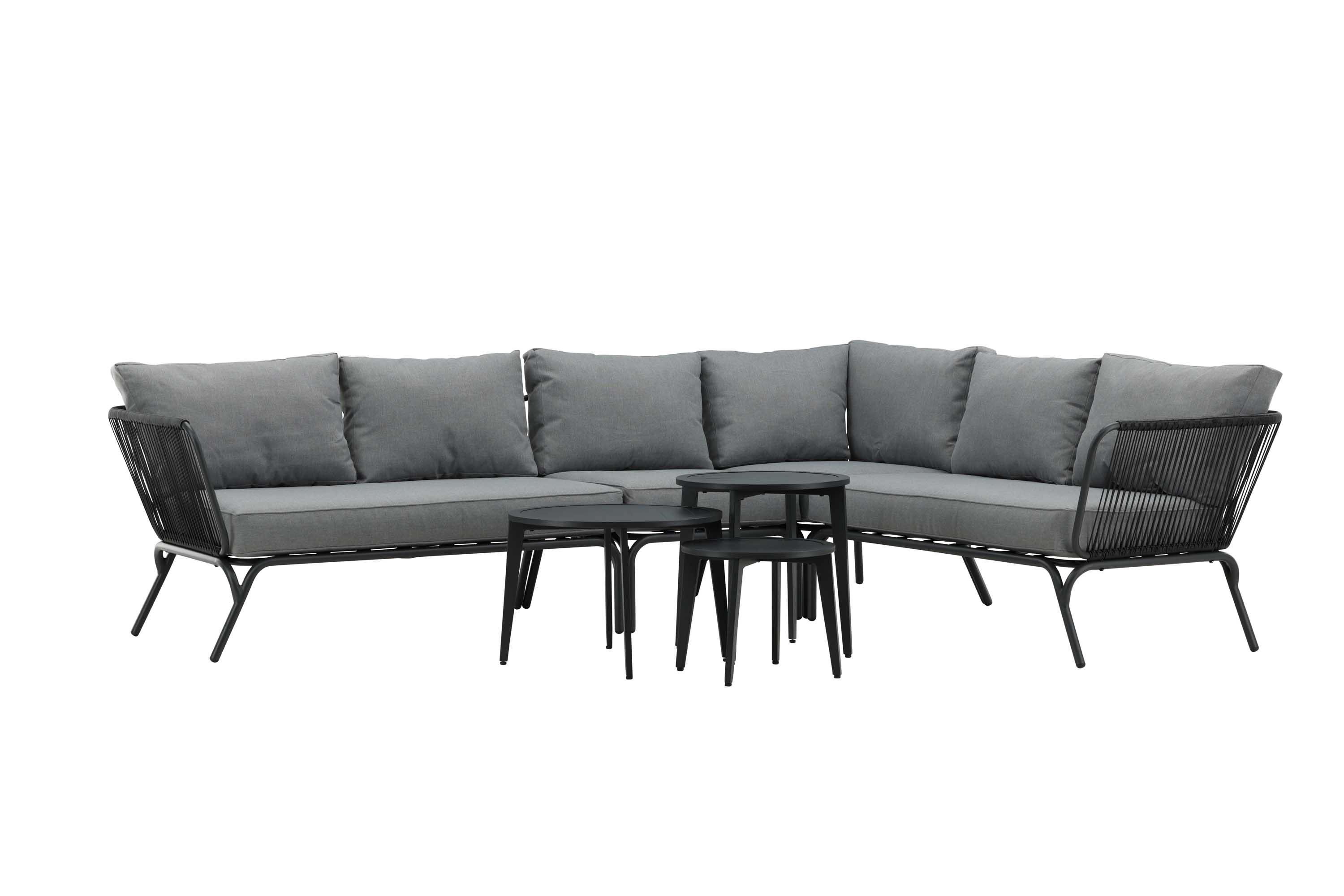 Venture Design Roxo sofagruppe Svart med grå pute 2st 2-seter ende, hjørne, midtdel & bord 42/43/50 cm