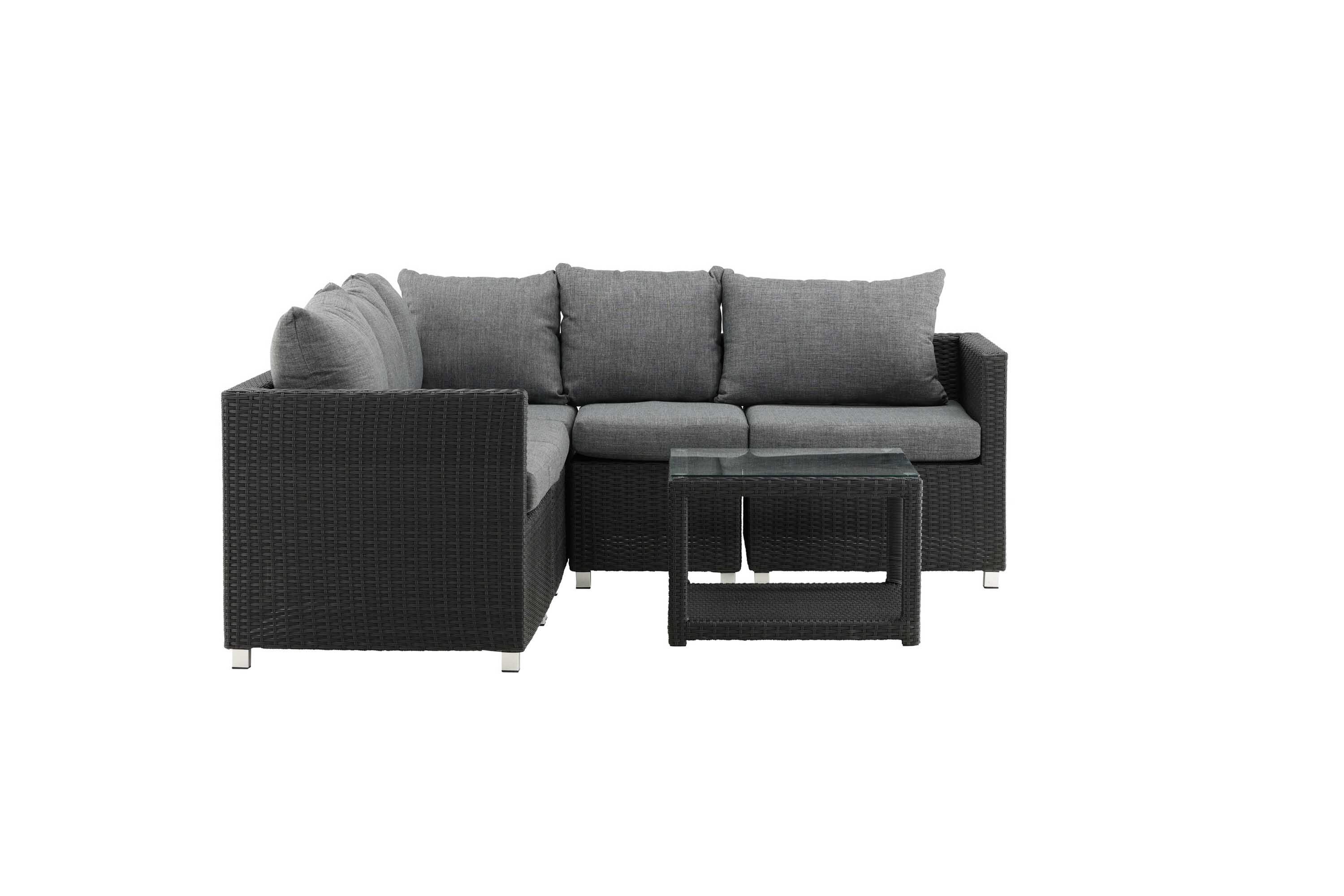 Venture Design Vamos sofagruppe Sort med grå hynde 3 hjørne, 2 midt & bord 65x65 cm