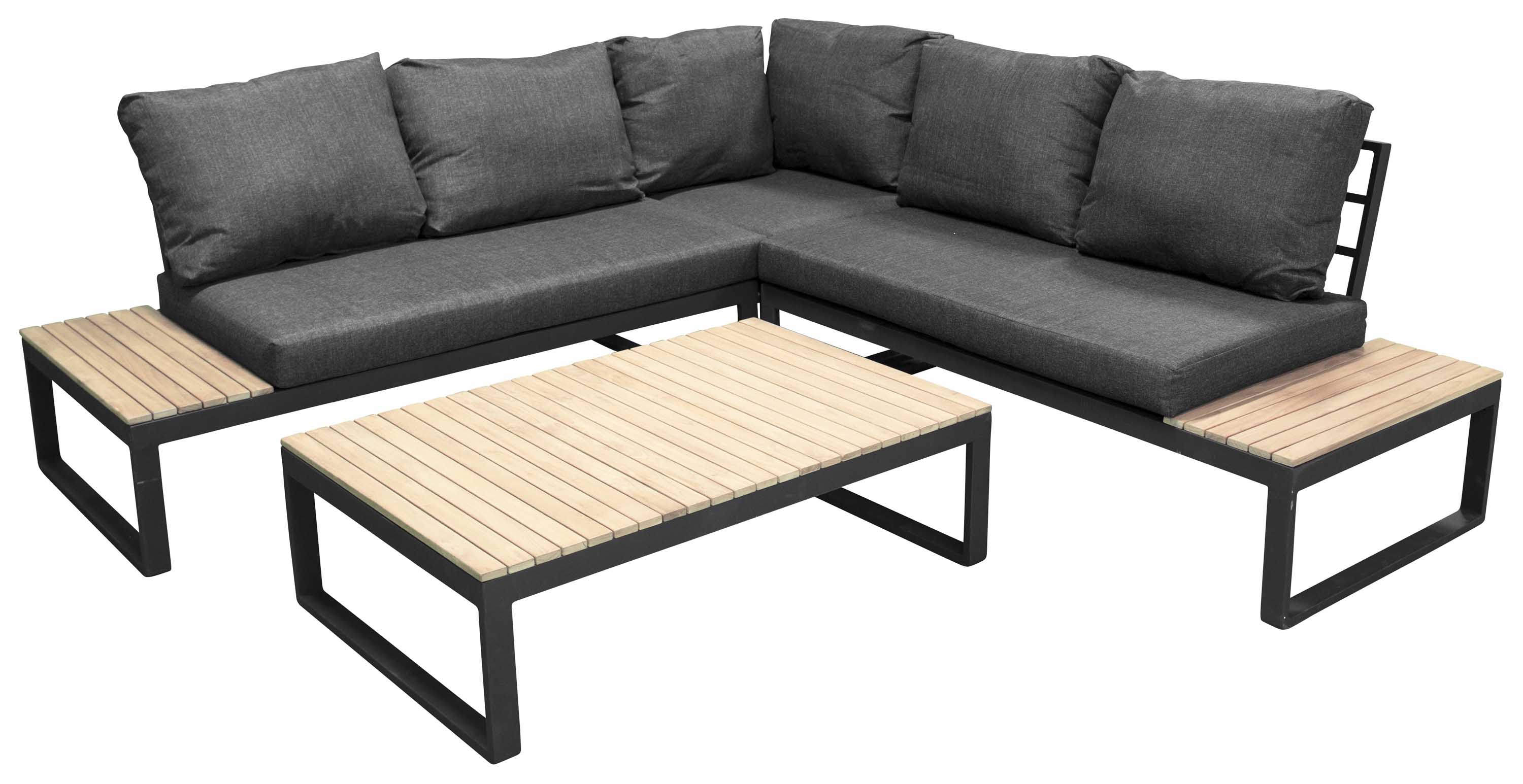 Venture Design Panama sofagruppe Svart med grå pute 2st 2-seter ende, hjørne & bord 112x73 cm