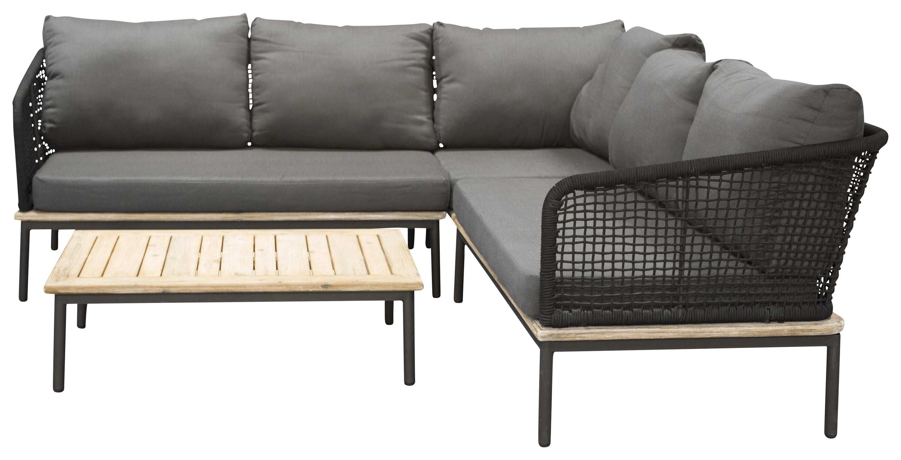 Venture Design Andorra sofagruppe Akasie/svart med grå pute 2st 2-seterende, hjørne & bord 90x60 cm