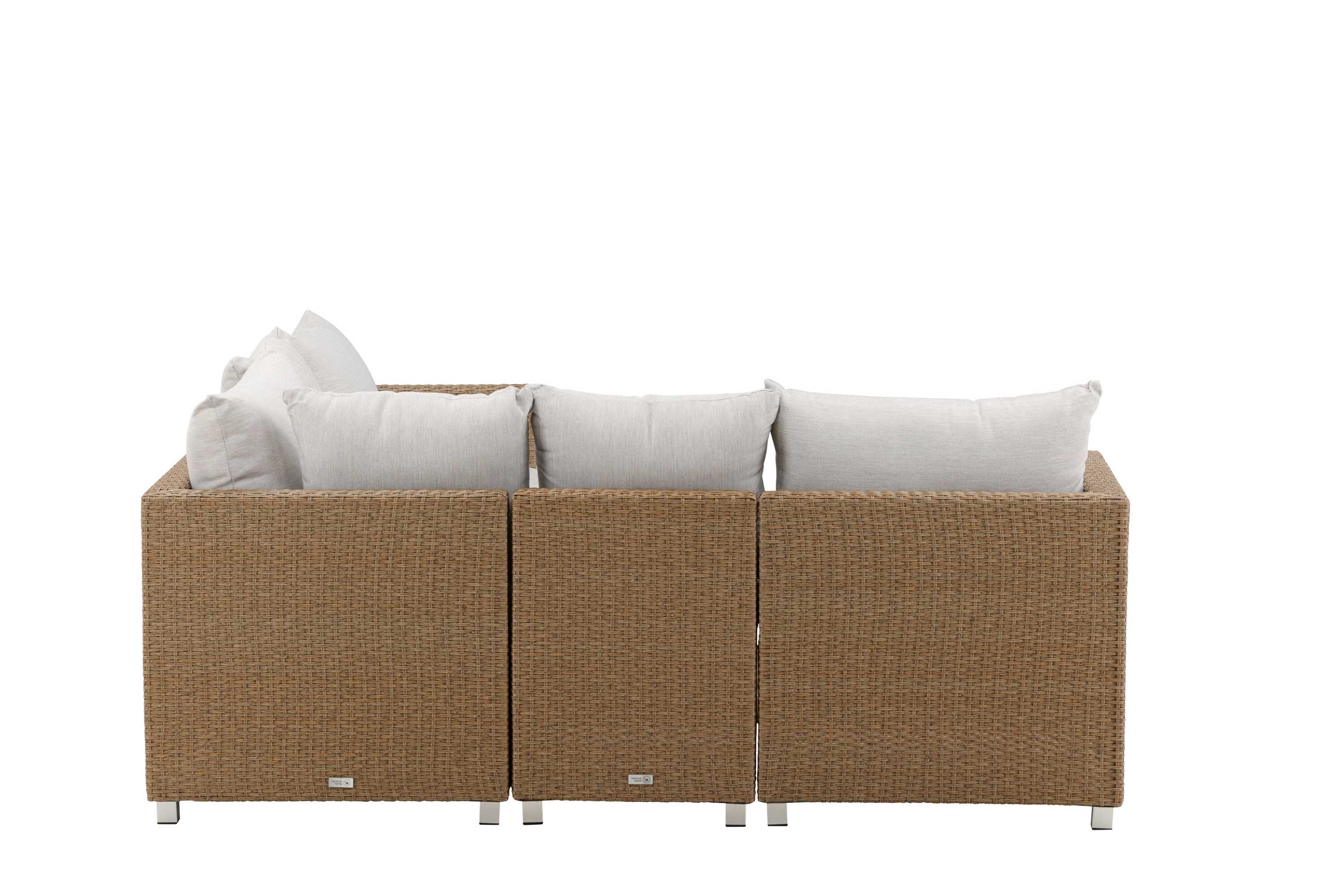Venture Design Vamos sofagruppe Natur med beige hynde 3 hjørne, 2 midt & bord 65x65 cm