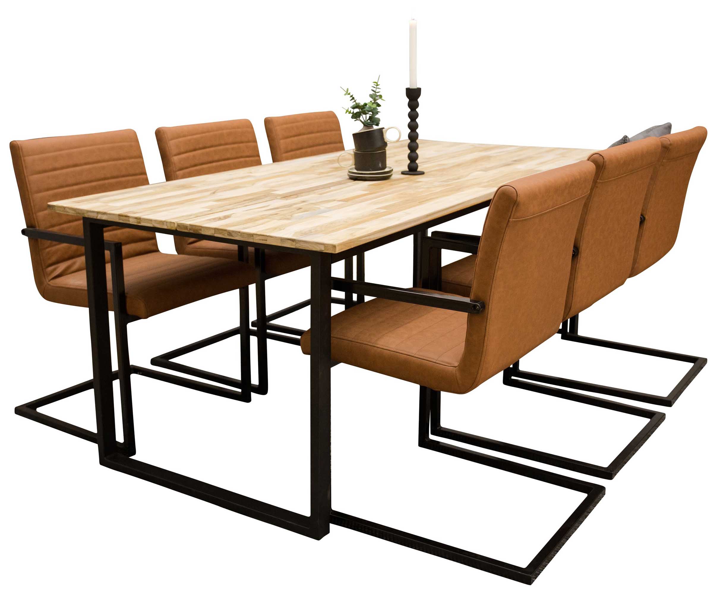 Venture Design Cirebon & Art spisebordssæt Natur/sort 6 st stole & borde 200 x 90 cm