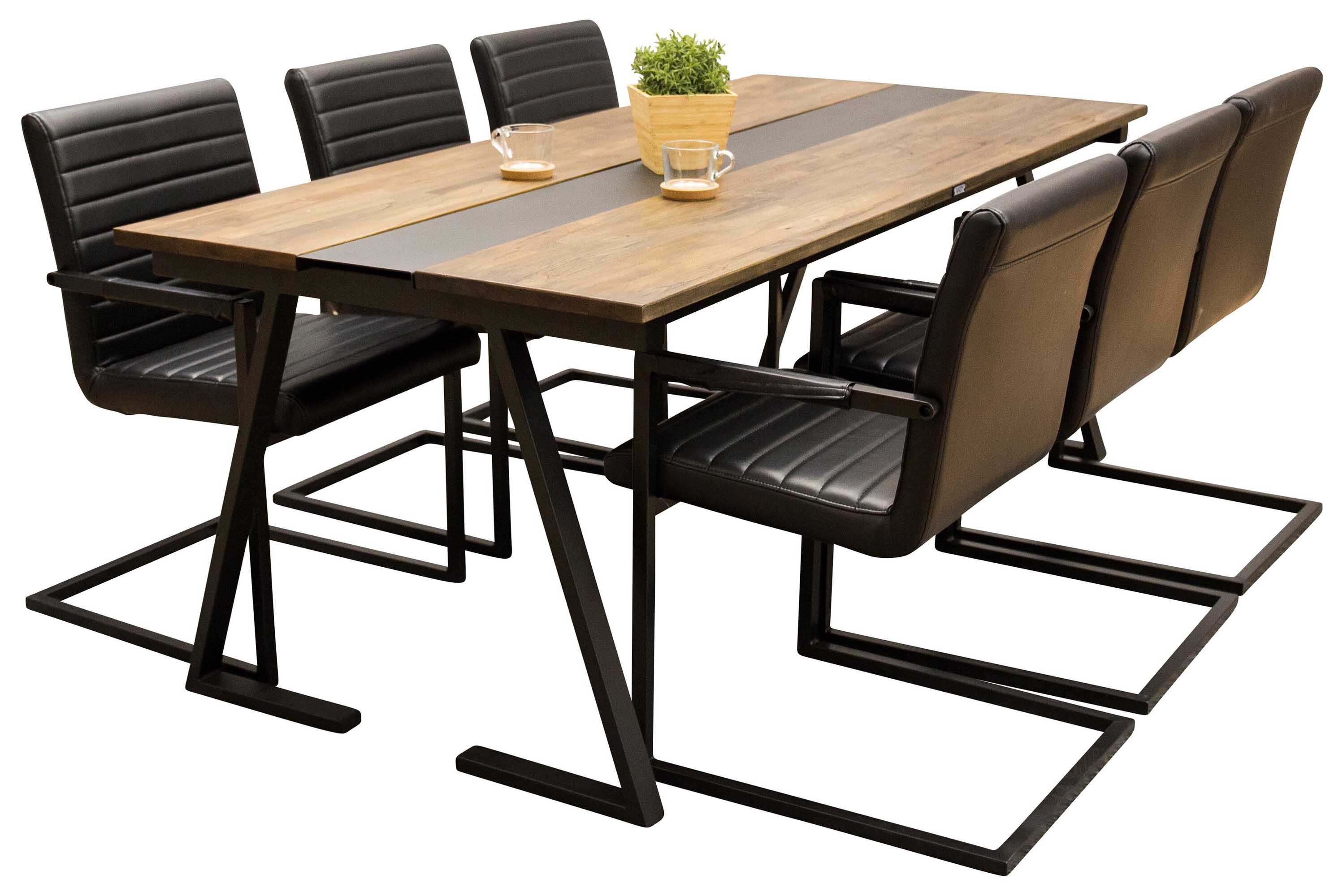 Venture Design Jakarta & Art spisebordssæt Natur/sort 6 st stole & borde 200 x 90 cm