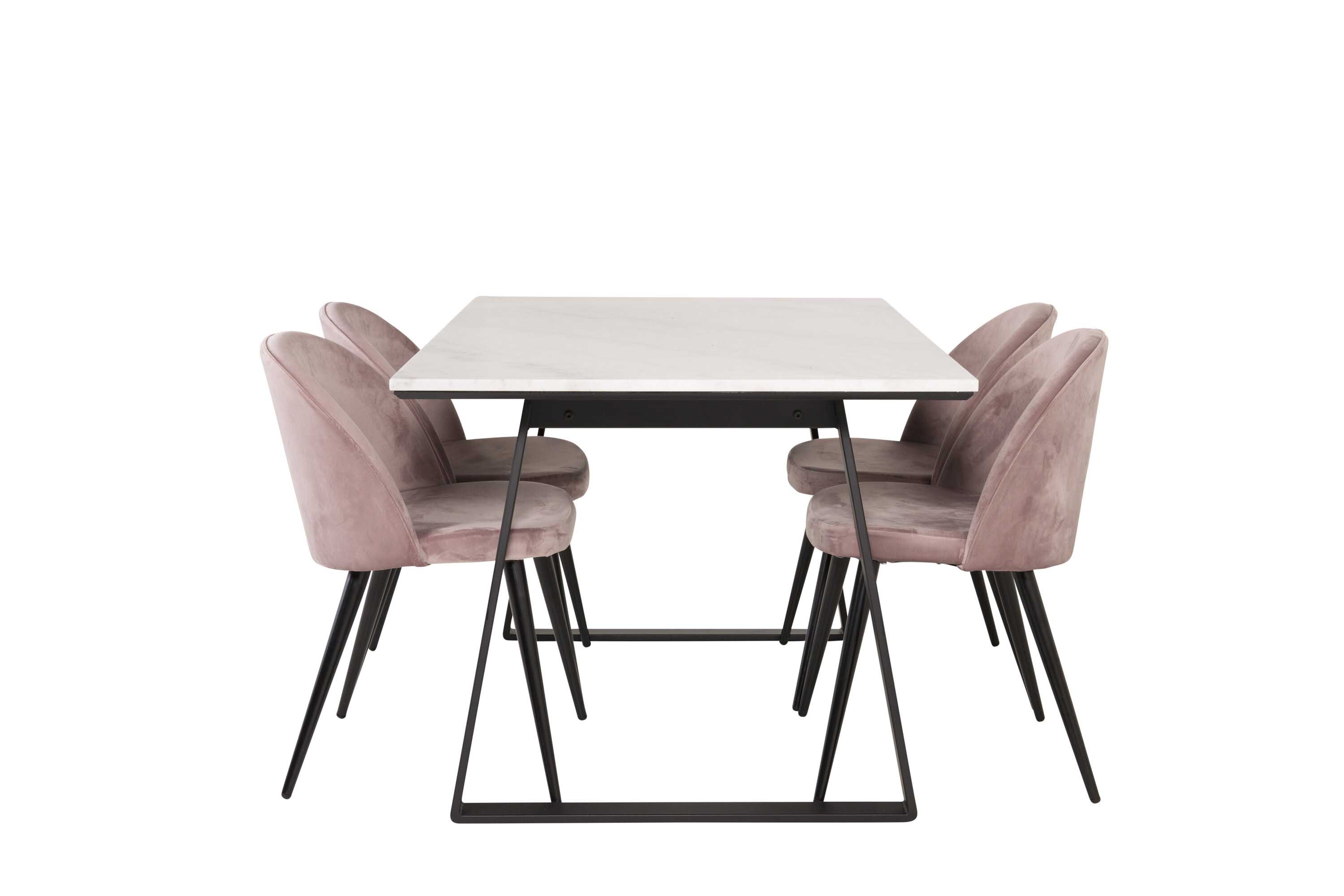 Venture Design Estelle & Velvet spisebordssæt Hvid/sort 4 st stole & borde 140 x 90 cm