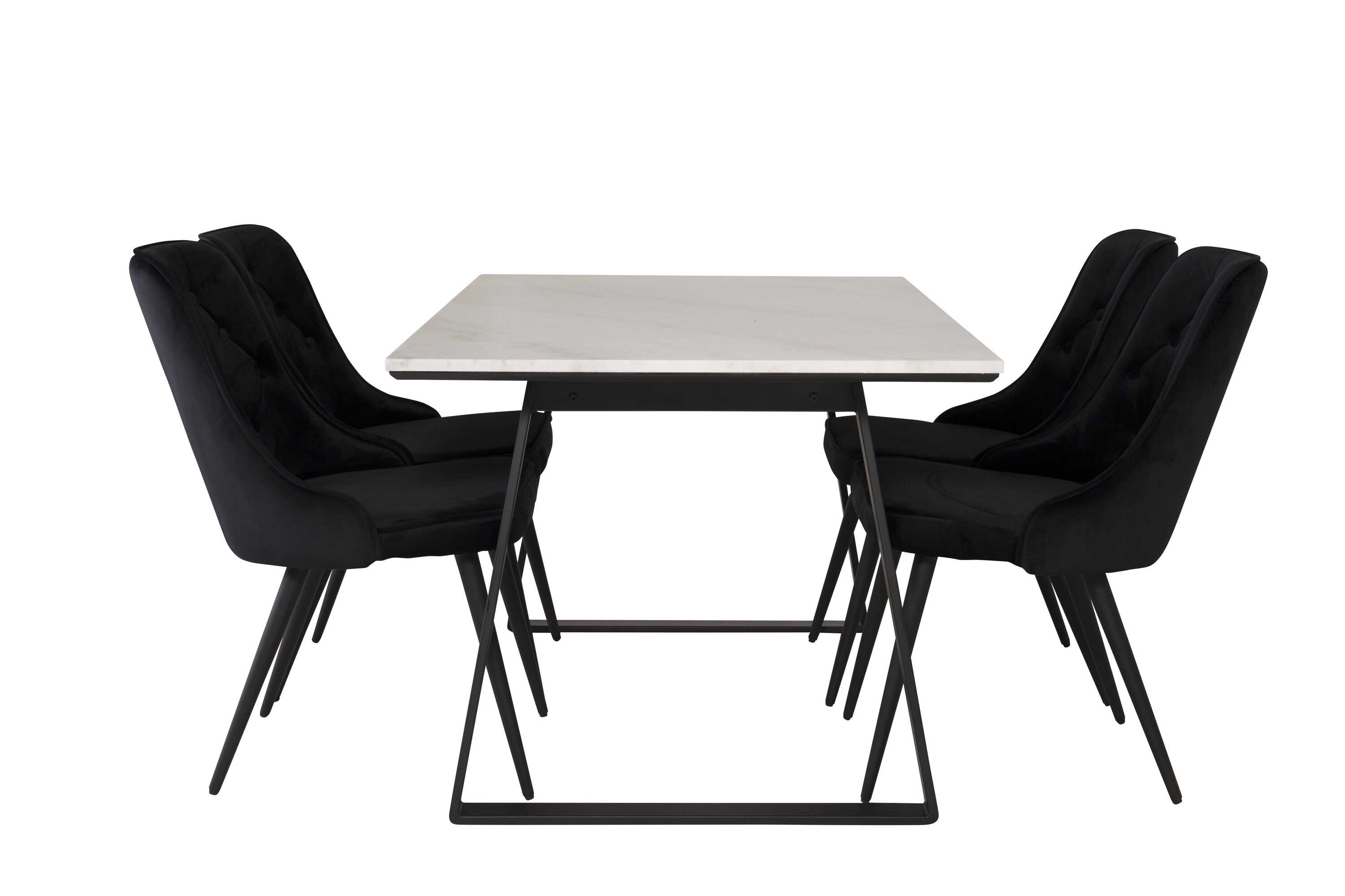 Venture Design Estelle & Velvet spisebordssæt Hvid/sort 4 st stole & borde 140 x 90 cm