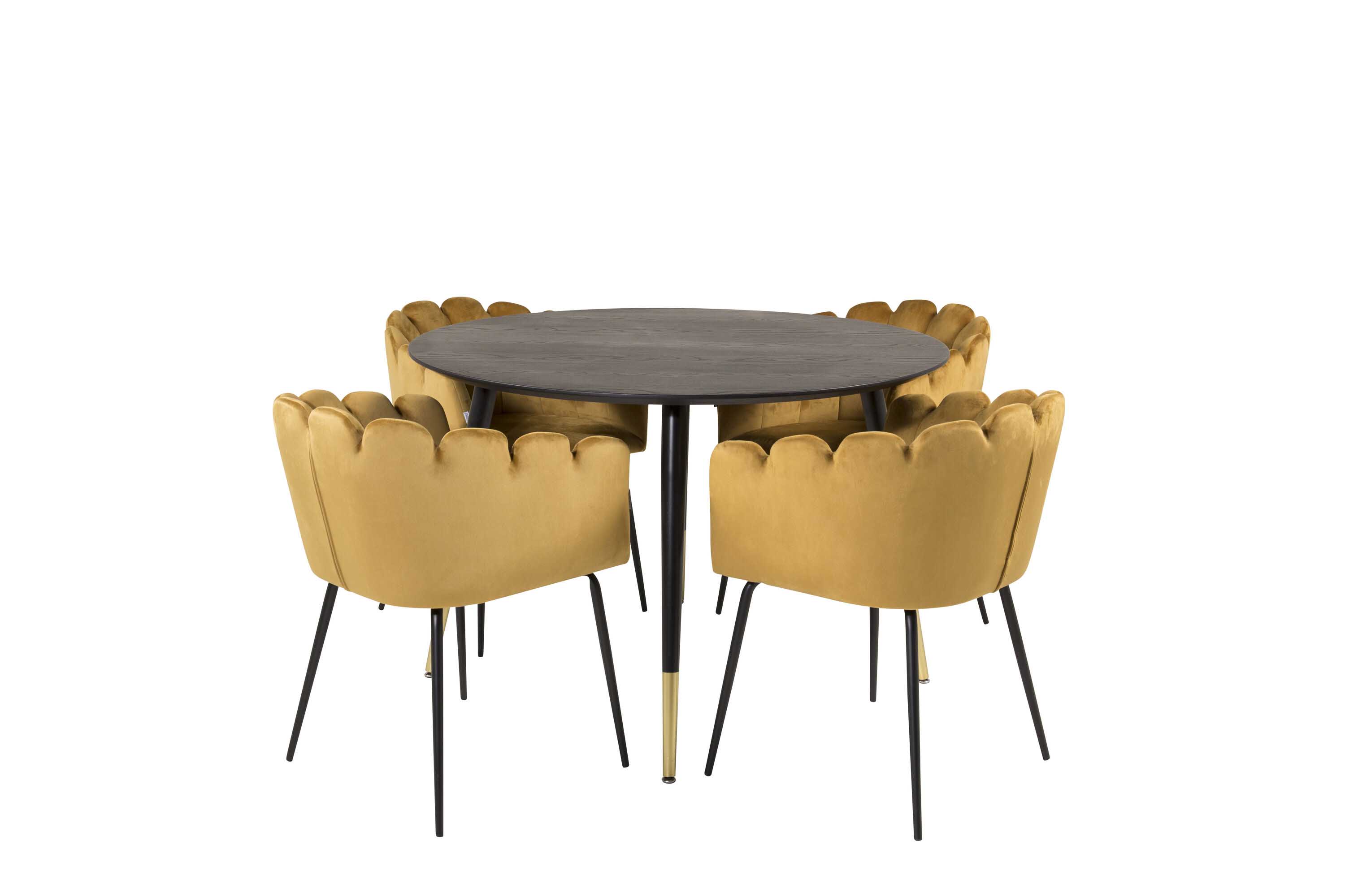 Venture Design Dipp & Limhamn spisegruppe Svart/gul 4 st stoler & bord 115 cm